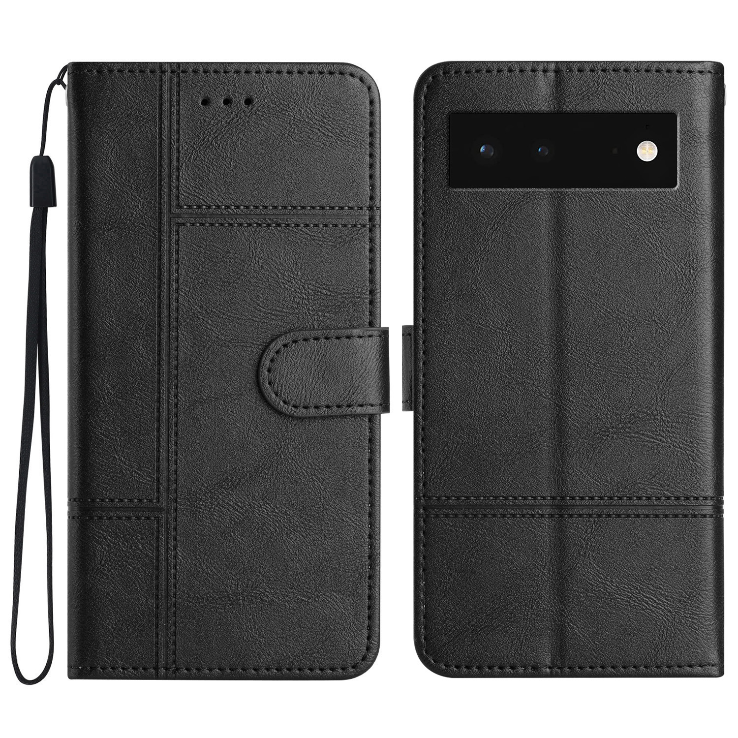 

Für Google Pixel 6 Business PU Leather Phone Hülle Leitung Eingeprägter Kuhpferd -texturständer Mit Brieftasche - Schwarz, Google Pixel 6
