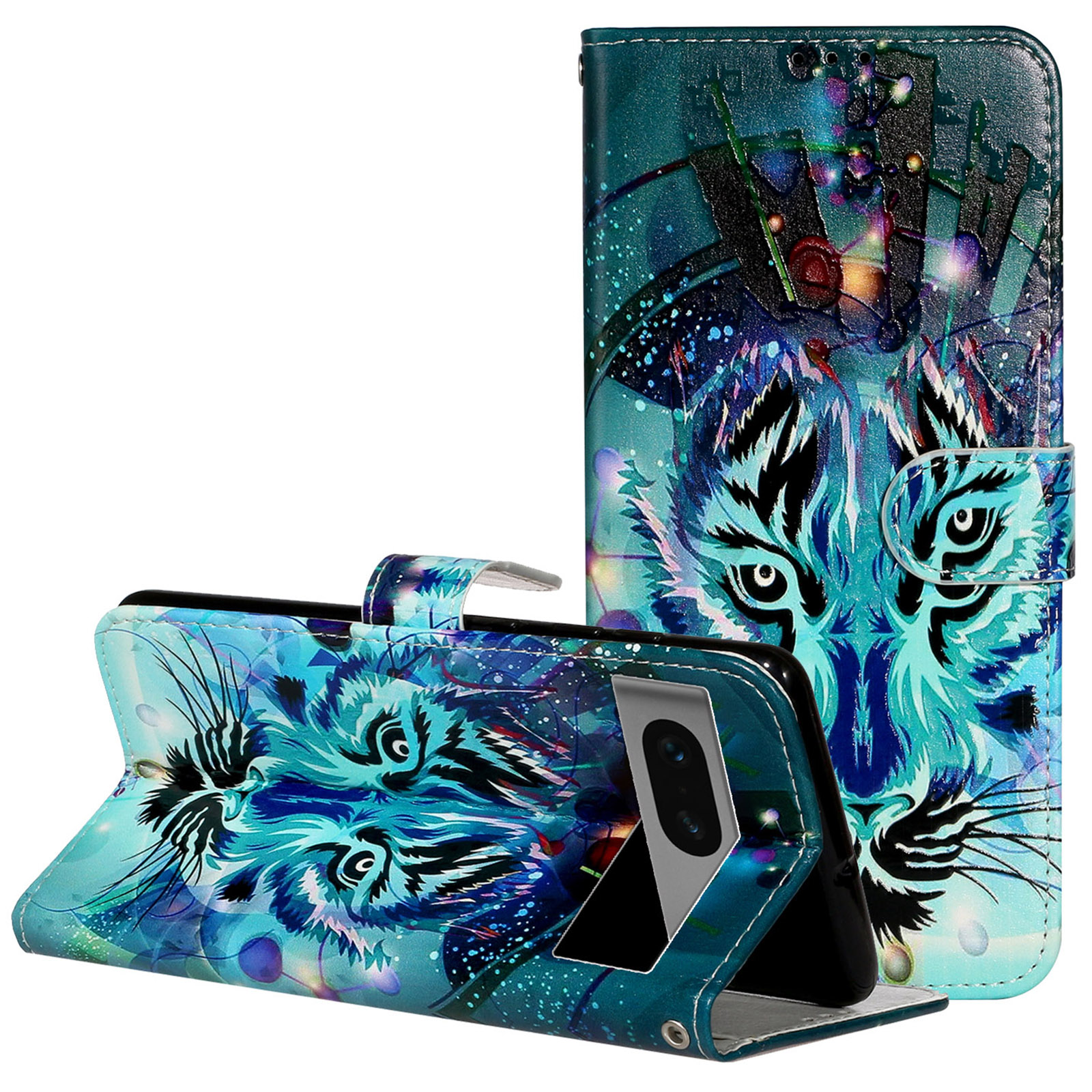 

Für Google Pixel 7 5G Wallet Phone Hülle PU Leder -muster -druckständer Mit Riemen - Wolf, Google Pixel 7 5G