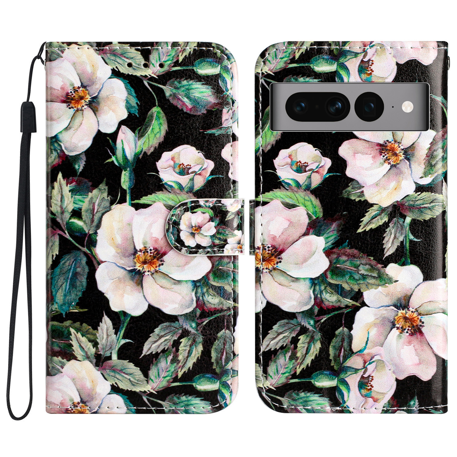 

PU Leder Flip Cover Für Google Pixel 7 Pro 5g, Brieftaschenstandmuster Druckphase Mit Riemen - Magnolie, Google Pixel 7 Pro 5G