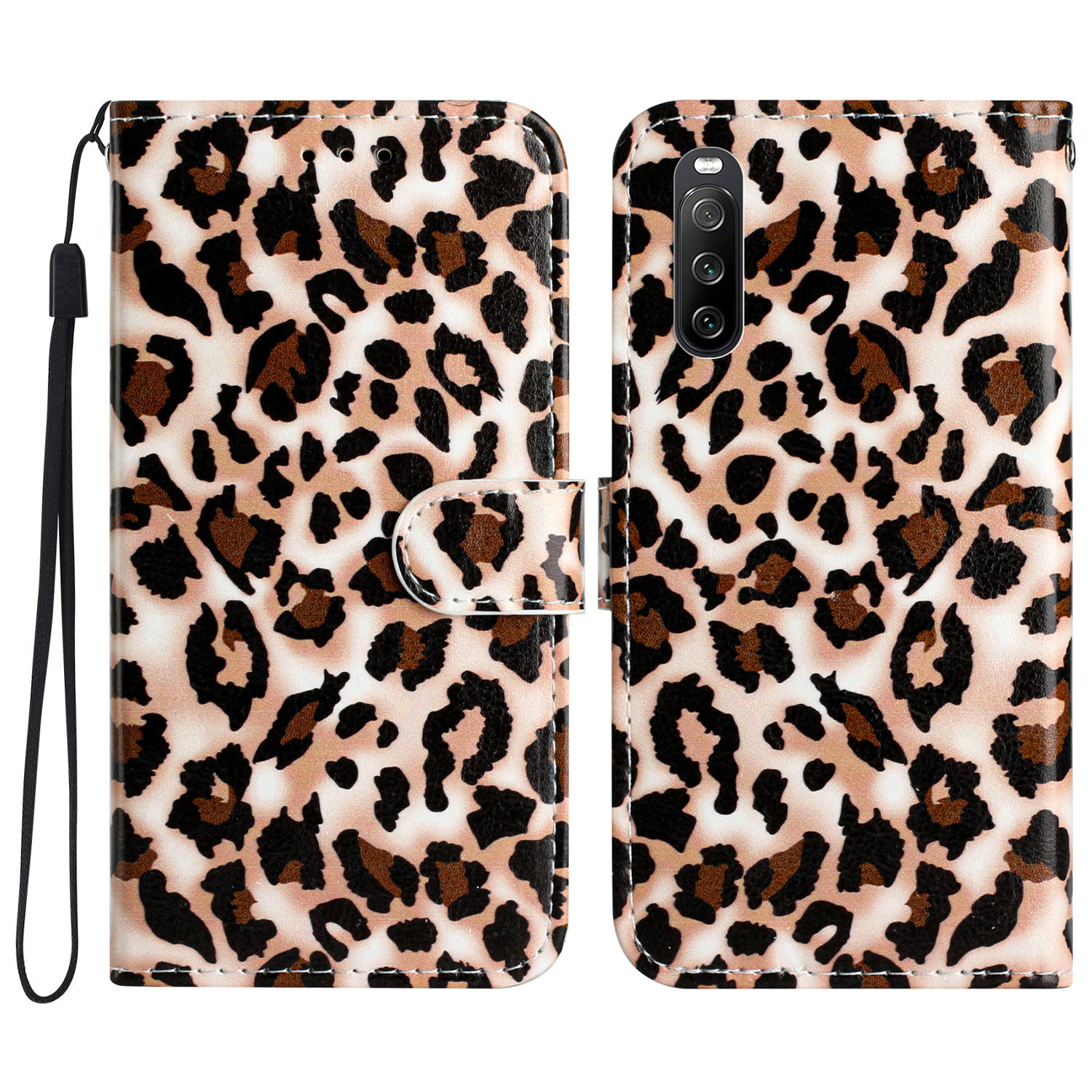 

Für Sony Xperia 10 V PU Leder -hülle Muster Druckständer Schutzbrieftasche Telefonabdeckung Mit Riemen - Leopardendruck, Sony Xperia 10 V