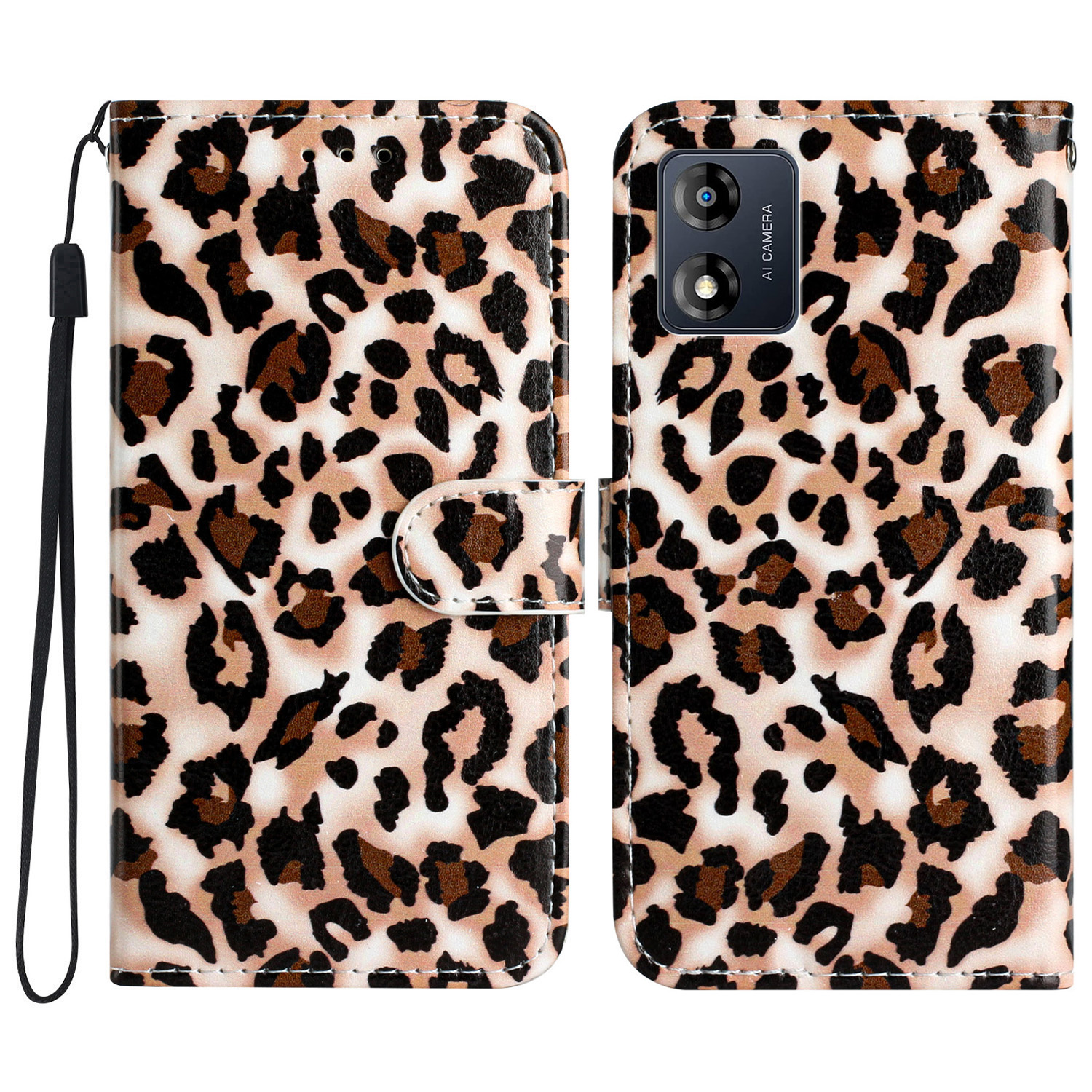 

Für Motorola Moto E13 4G Muster Druck PU Leder Telefon Brieftasche Hülle Standabdeckung - Leopardendruck, Motorola Moto E13 4G