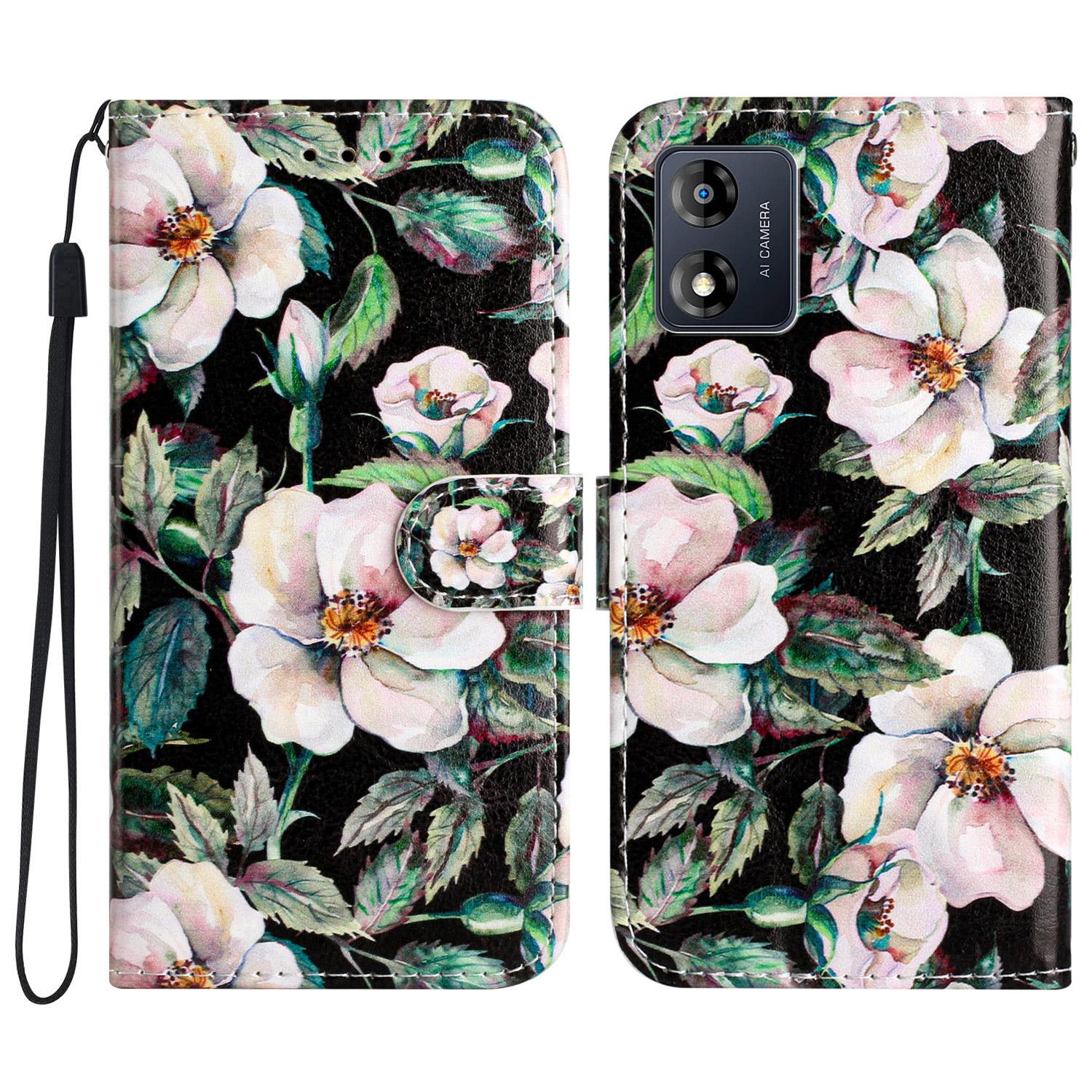 

Für Motorola Moto E13 4G Muster Druck PU Leder Telefon Brieftasche Hülle Standabdeckung - Magnolie, Motorola Moto E13 4G