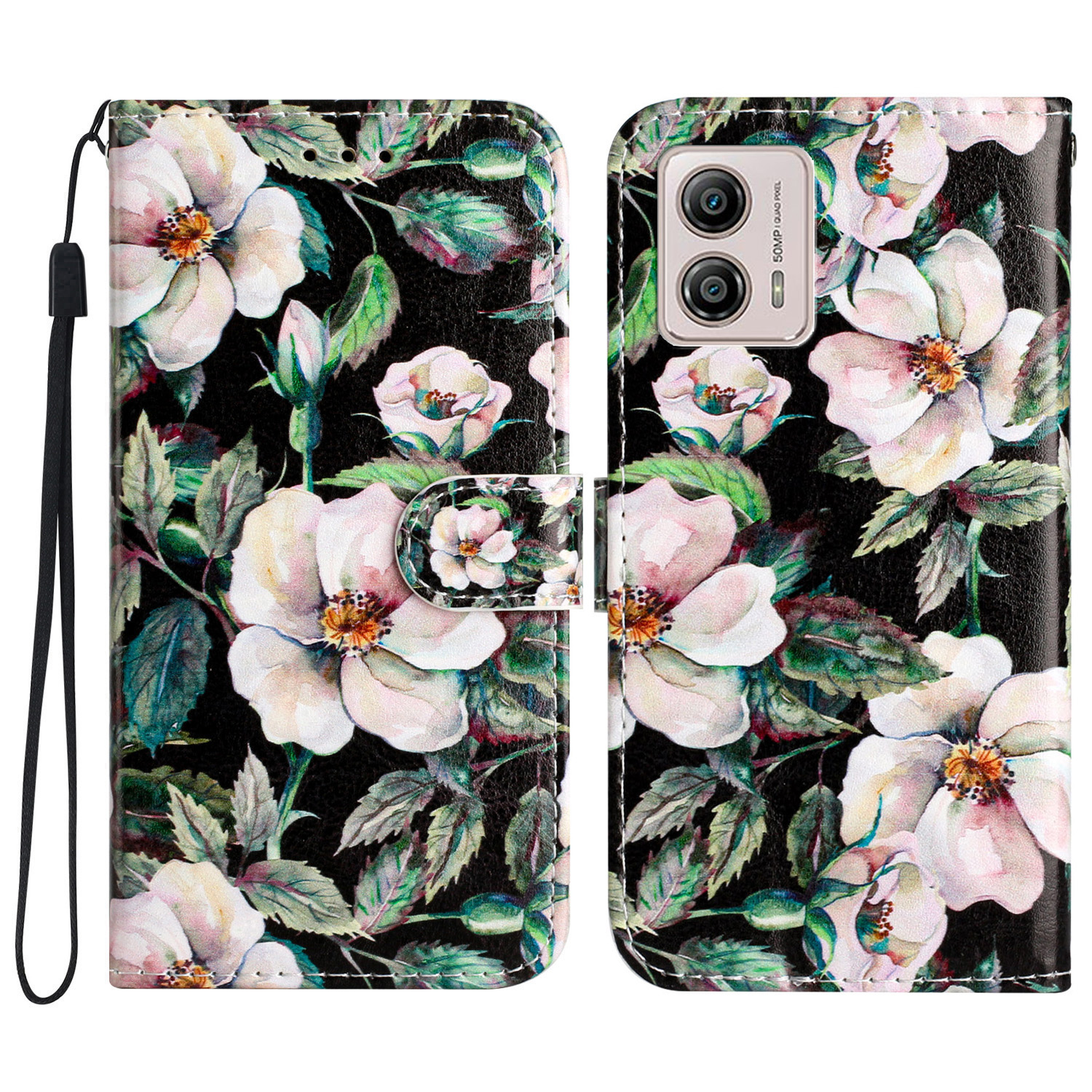 

Für Motorola Moto G73 5G Wallet Phone Haufen Muster -drucken Lederabdeckung Mit Ständer - Magnolie, Motorola Moto G73 5G