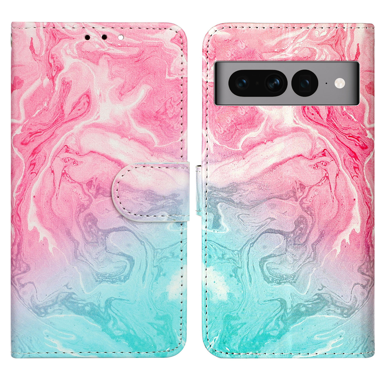 

Anti-drogenmuster-drucklederabdeckung Für Google Pixel 7 Pro 5G Schutzhülle Brieftasche Telefonschale - Pink Green Marmor, Google Pixel 7 Pro 5G