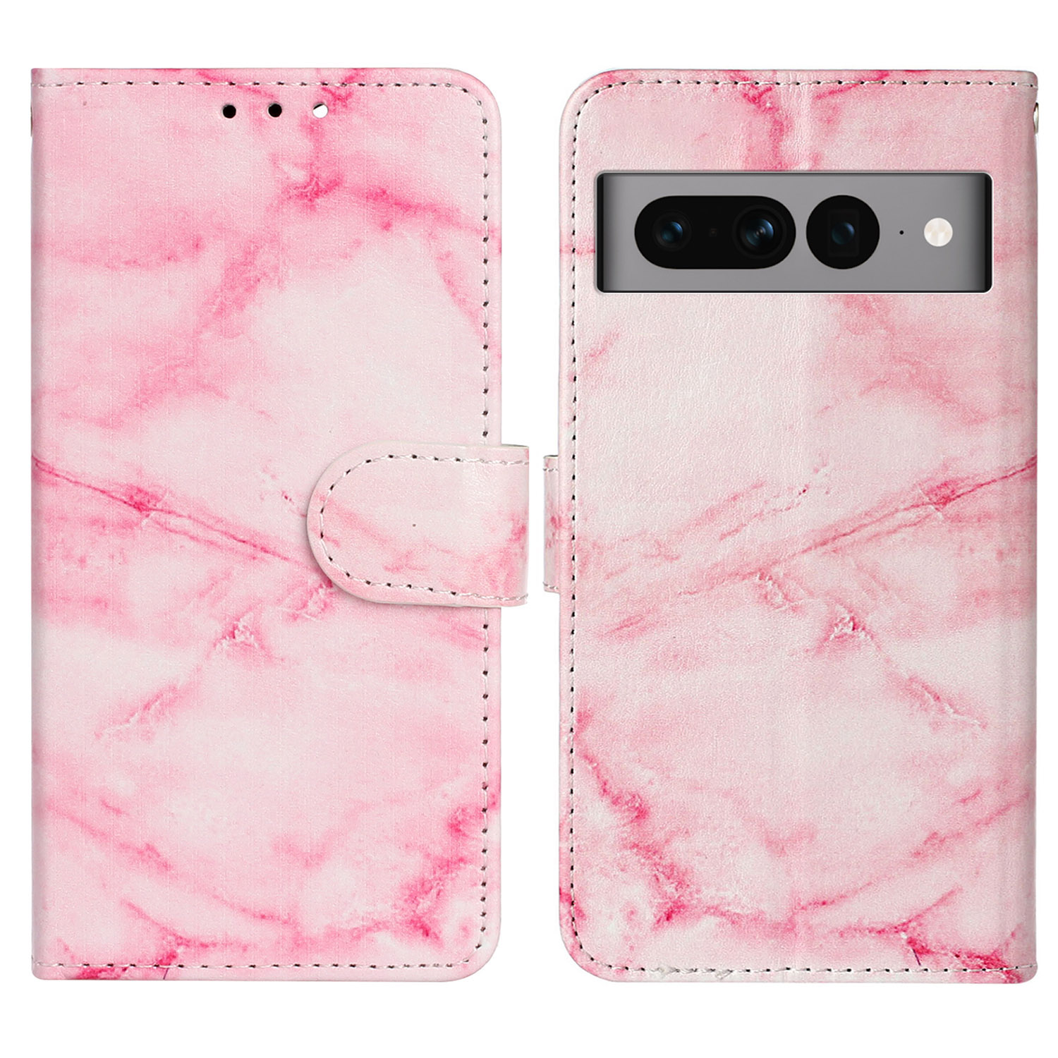 

Anti-drogenmuster-drucklederabdeckung Für Google Pixel 7 Pro 5G Schutzhülle Brieftasche Telefonschale - Rosa Marmor, Google Pixel 7 Pro 5G