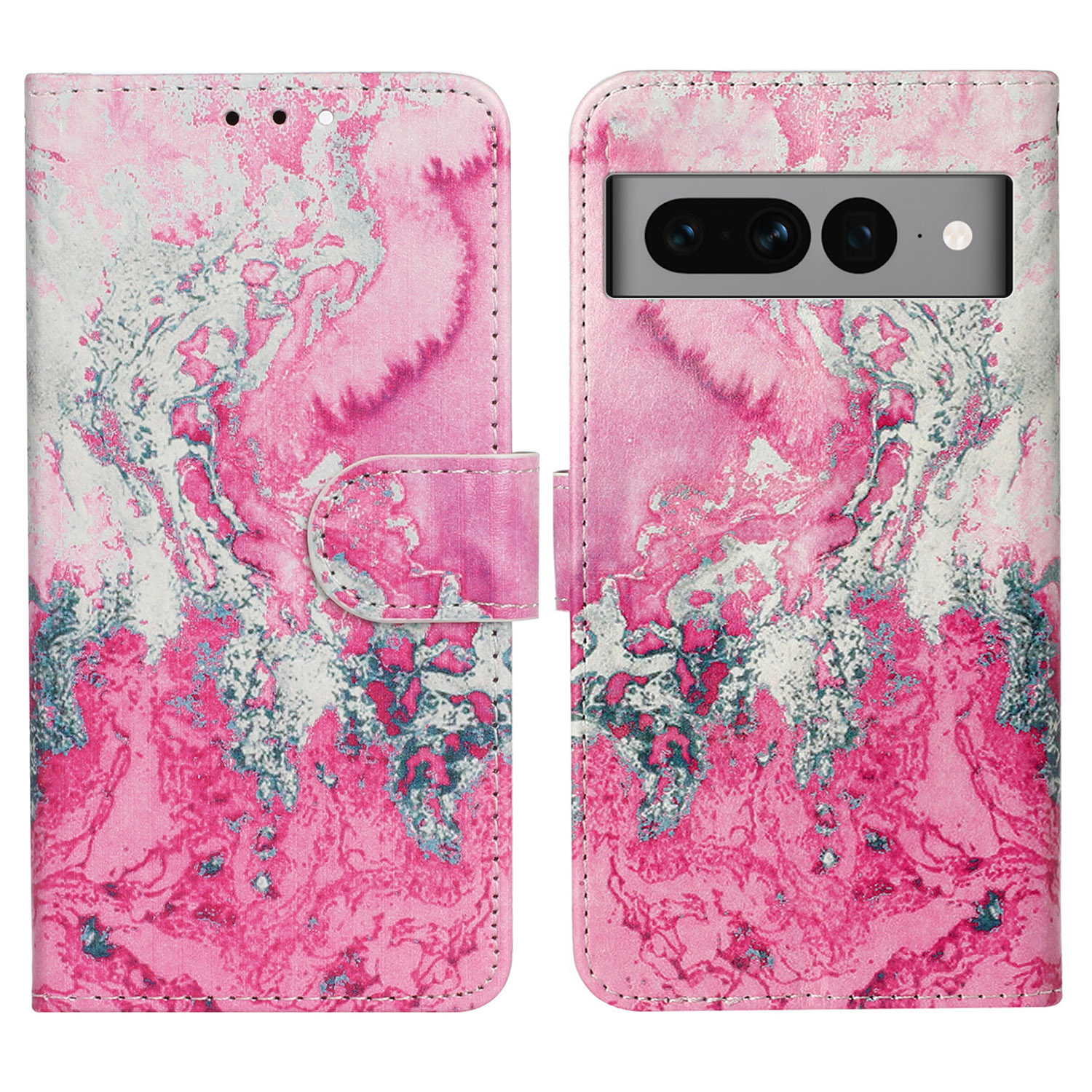 

Anti-drogenmuster-drucklederabdeckung Für Google Pixel 7 Pro 5G Schutzhülle Brieftasche Telefonschale - Rosa Meerwasser, Google Pixel 7 Pro 5G