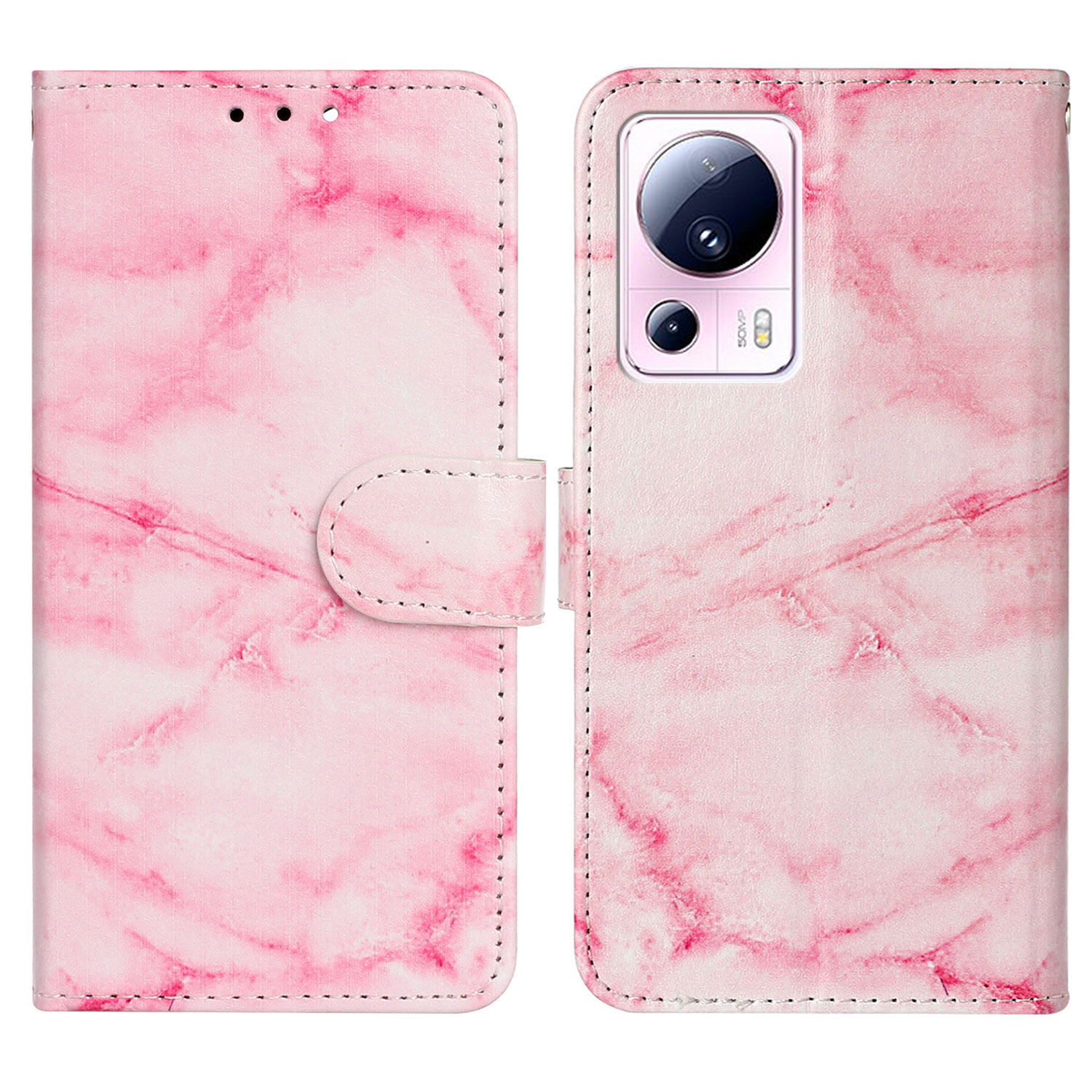 

Für Xiaomi 13 Lite / Civi 2 5G Anti-scratch-brieftaschen-handy-koffer-muster-druck Lederabdeckung Mit Ständer - Rosa Marmor, Xiaomi 13 Lite