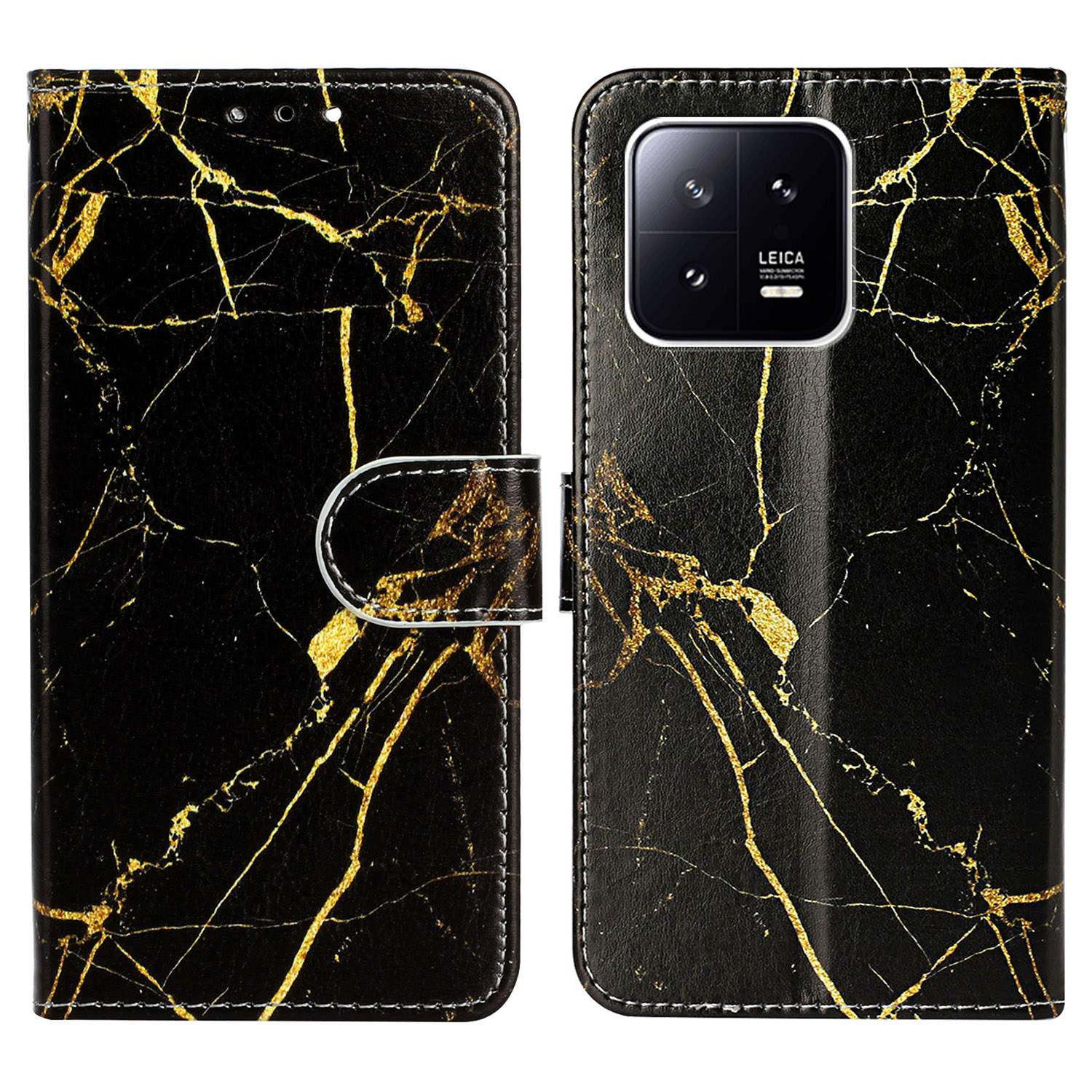 

Für Xiaomi 13 Pro 5G Wallet Phone Haufen Muster Druckleder -leder -flip -abdeckung Mit Ständer - Schwarzer Gold Marmor, Xiaomi 13 Pro 5G