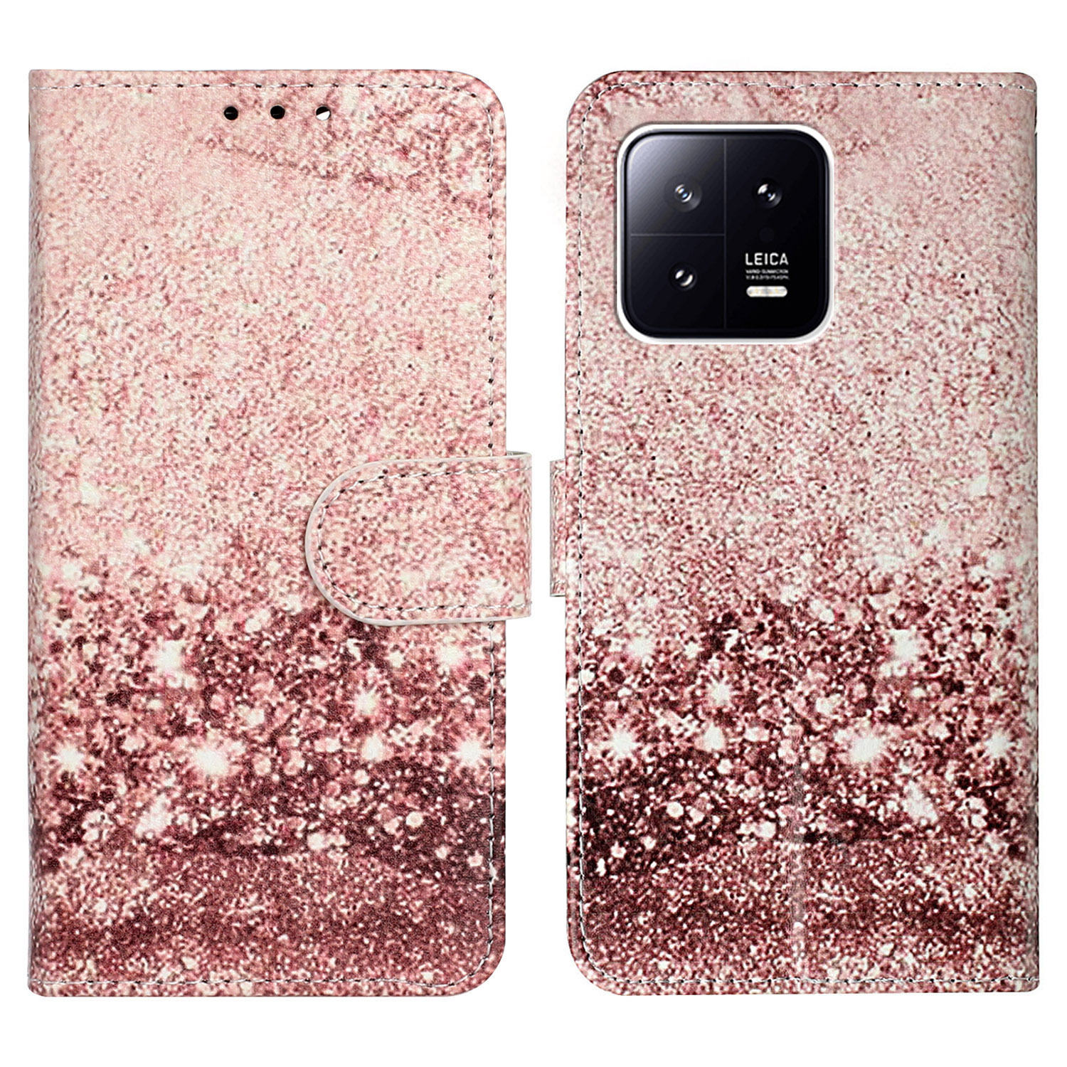 

Für Xiaomi 13 5G Anti-drogen-lederabdeckungsmuster-druckbrieftechnologiehülle Mit Ständer - Roségold, Xiaomi 13