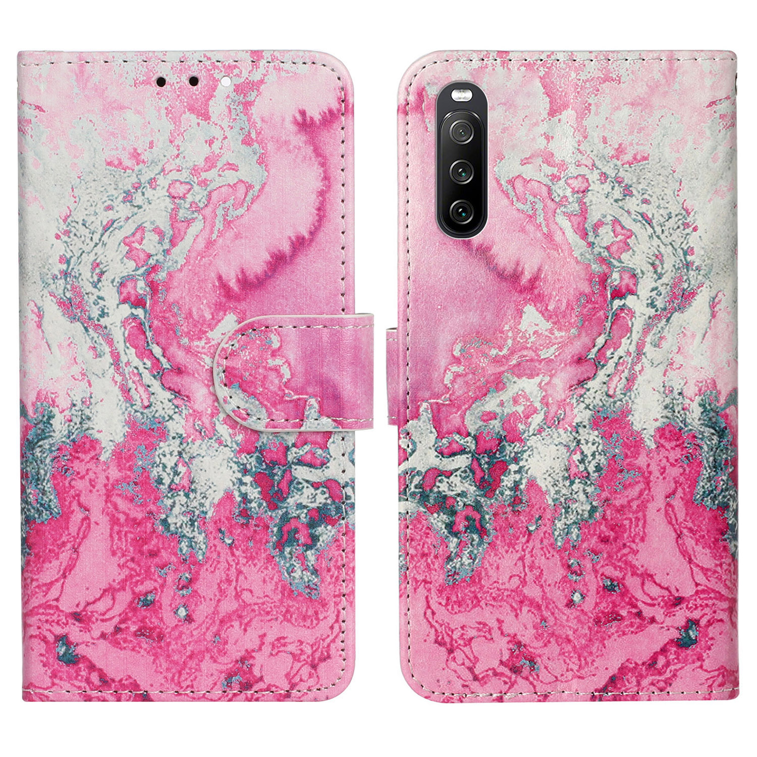 

Brieftasche Telefonhülle Für Sony Xperia 10 V Kratzfeste Telefon-shell-muster-drucken Lederabdeckung - Rosa Meerwasser, Sony Xperia 10 V