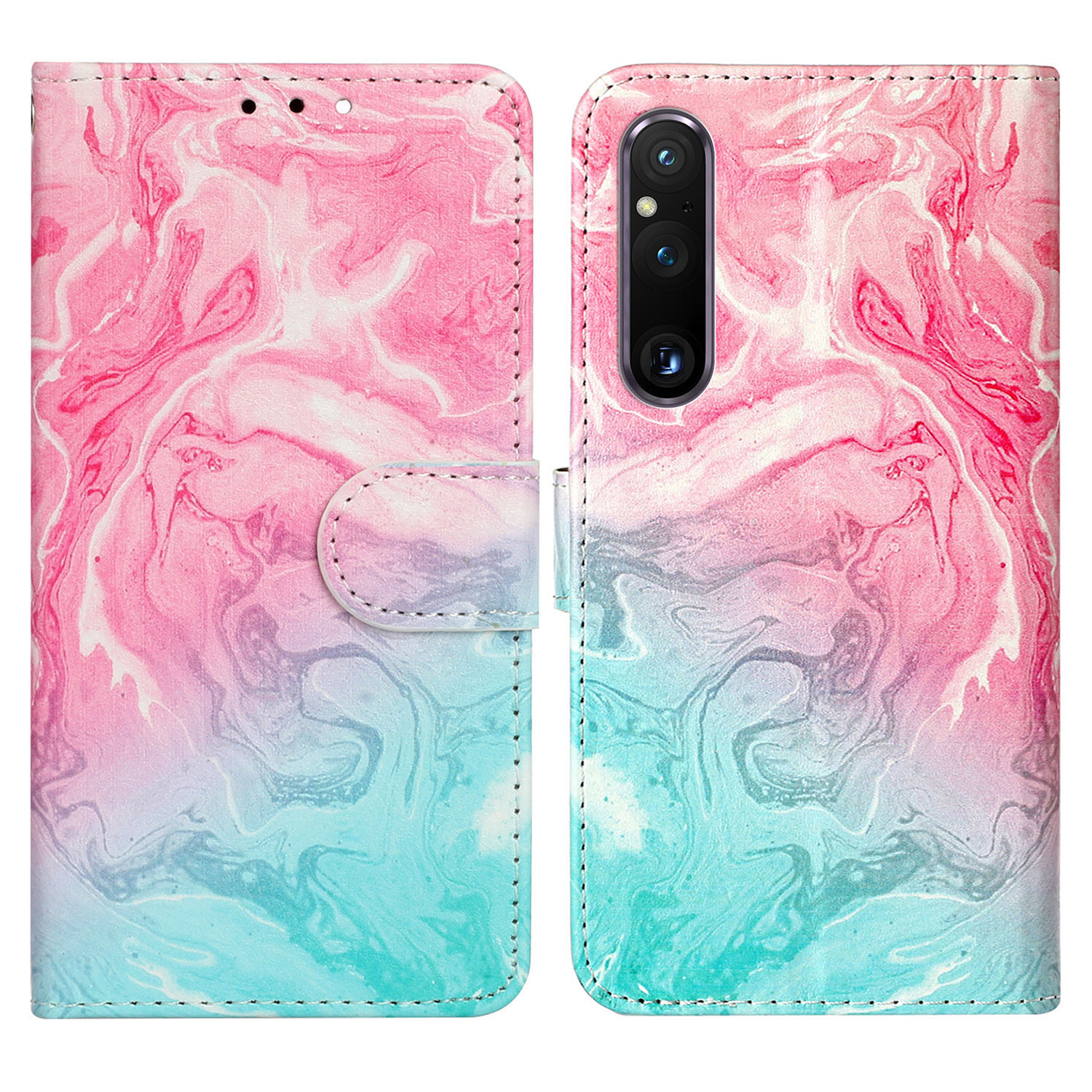 

Musterdruck Telefonhülle Für Sony Xperia 1 V Anti-fall-wasser-brieftaschen-lederabdeckung Mit Ständer - Pink Green Marmor, Sony Xperia 1 V
