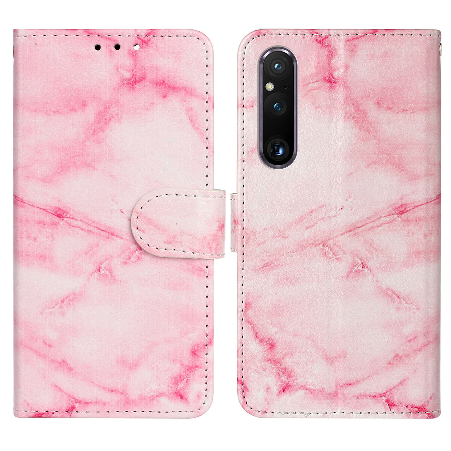 

Musterdruck Telefonhülle Für Sony Xperia 1 V Anti-fall-wasser-brieftaschen-lederabdeckung Mit Ständer - Rosa Marmor, Sony Xperia 1 V