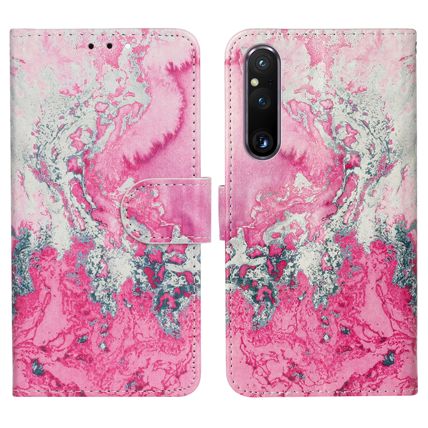 

Musterdruck Telefonhülle Für Sony Xperia 1 V Anti-fall-wasser-brieftaschen-lederabdeckung Mit Ständer - Rosa Meerwasser, Sony Xperia 1 V