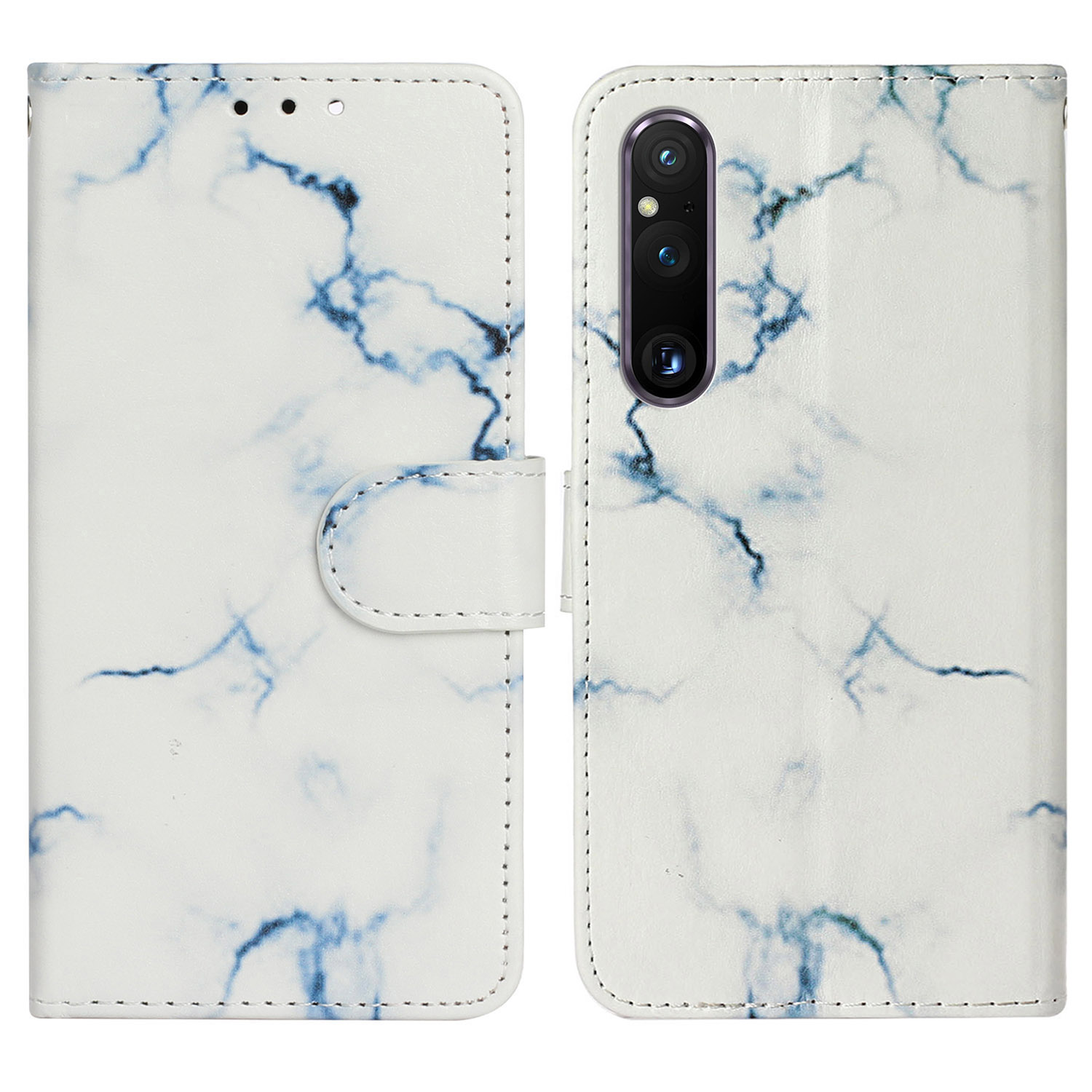 

Musterdruck Telefonhülle Für Sony Xperia 1 V Anti-fall-wasser-brieftaschen-lederabdeckung Mit Ständer - Weisser Marmor, Sony Xperia 1 V