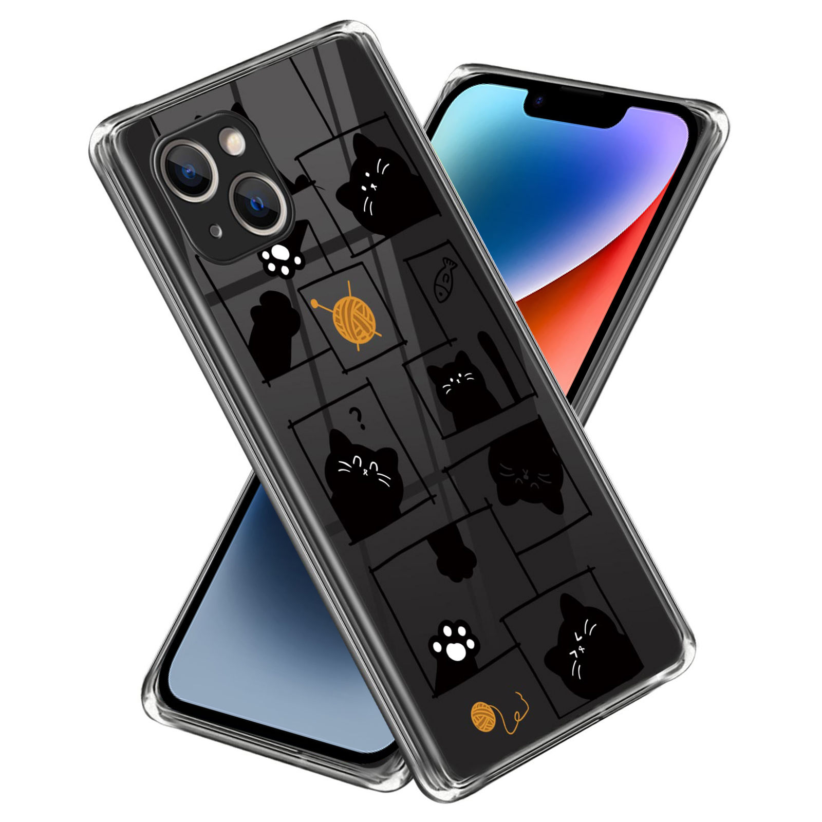 

Musterdruckphase Für Iphone 14, Anti-drop-tpu-mobiel-telefonabdeckung - Katze Späht, iPhone 14