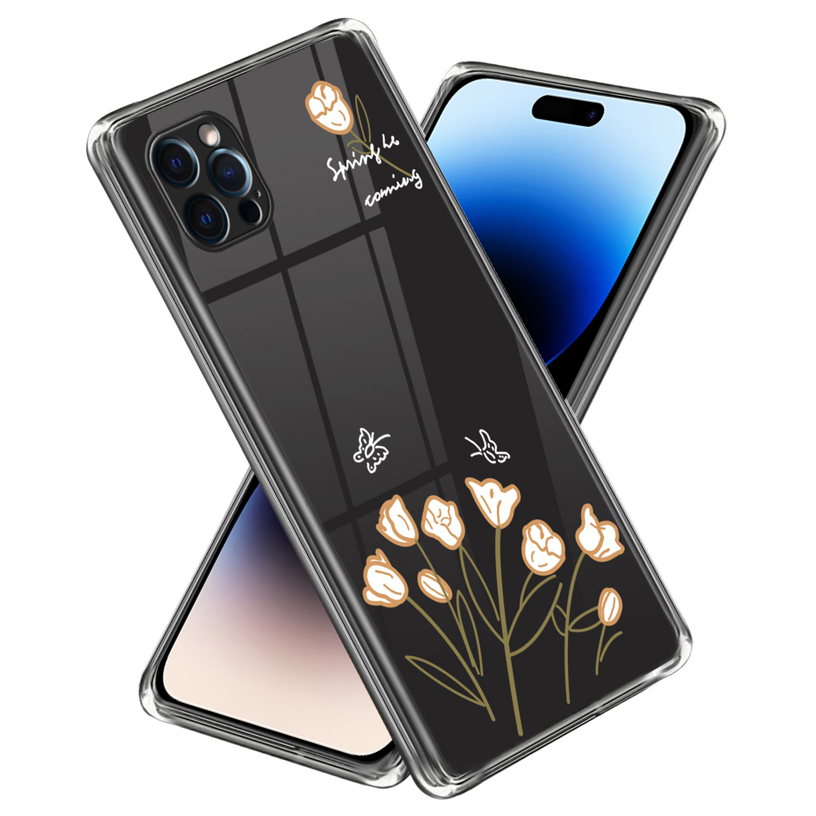 

For iPhone 14 Pro Max Pattern Printing Phone Case Anti-scratch Soft TPU Back Cover - Flower and Butterfly, iPhone 14 Pro Max
