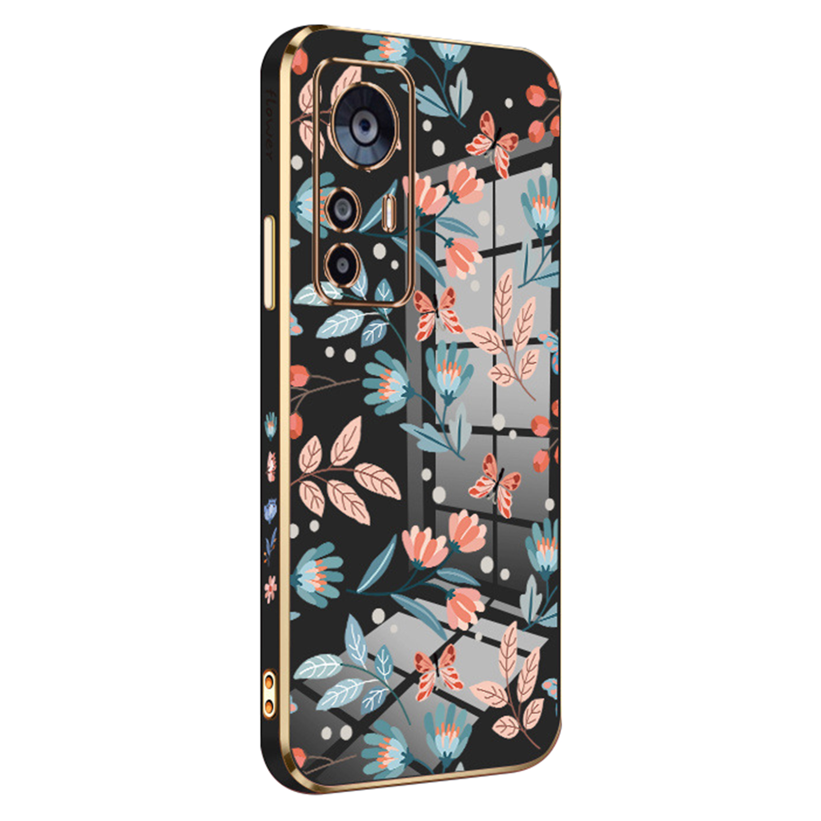 

Rzants Für Xiaomi 12T 5G / 12t Pro 5g / Redmi K50 Ultra 5G Telefonhülle Elektroplierend Blumen Schmetterling TPU -abdeckung - Schwarz, Xiaomi 12T 5G