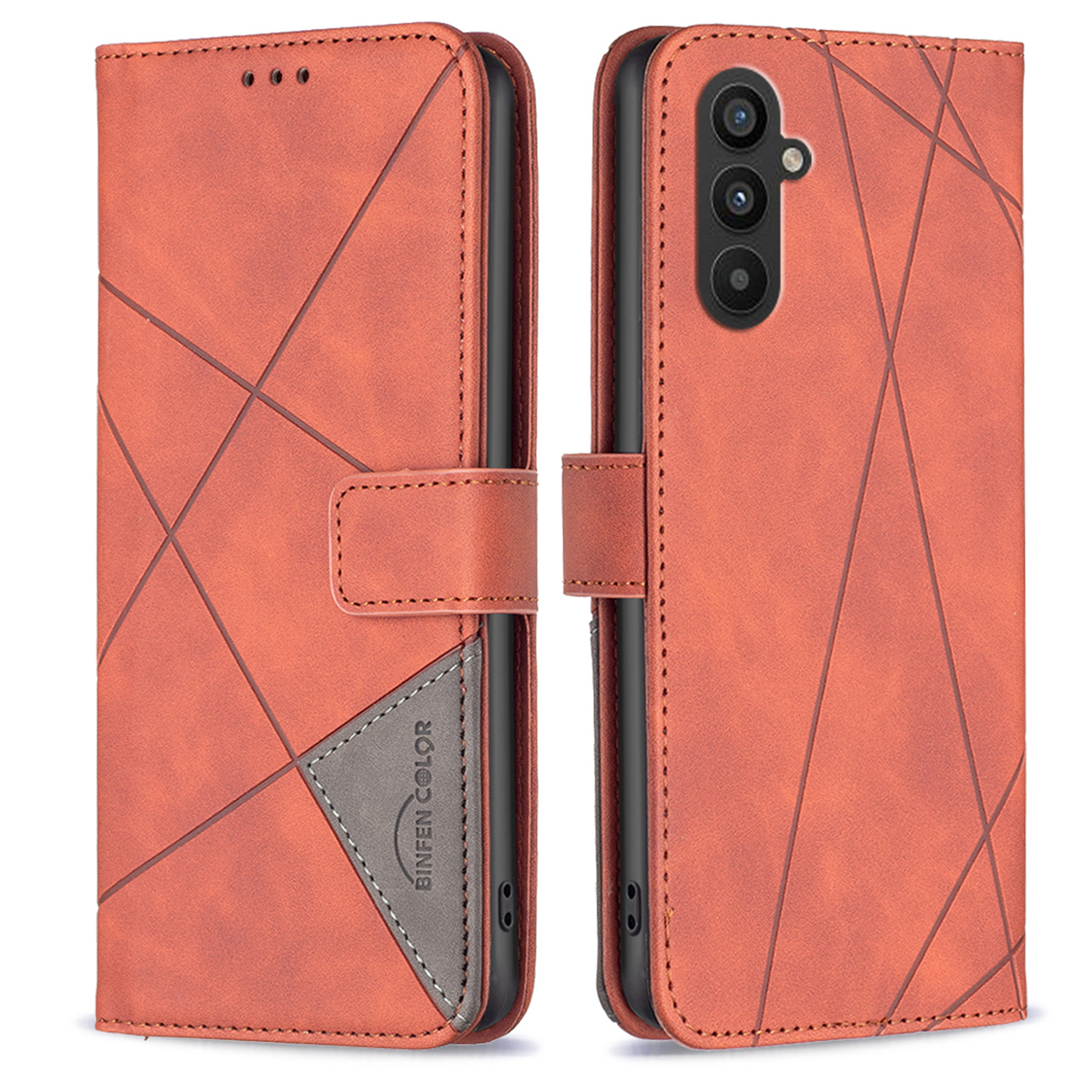 

Binfen Farbe BF05 Für Samsung Galaxy A24 4G PU Lederabdeckung Geometrische Geprägte Brieftaschenstand Telefonhülle - Braun, Galaxy A24 4G