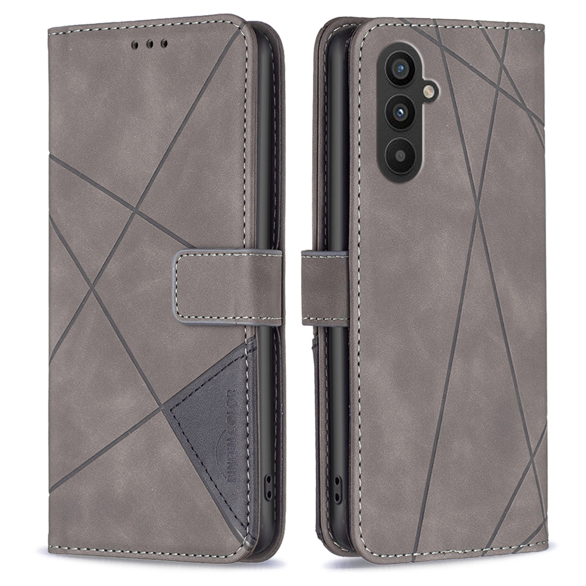 

Binfen Farbe BF05 Für Samsung Galaxy A24 4G PU Lederabdeckung Geometrische Geprägte Brieftaschenstand Telefonhülle - Grau, Galaxy A24 4G