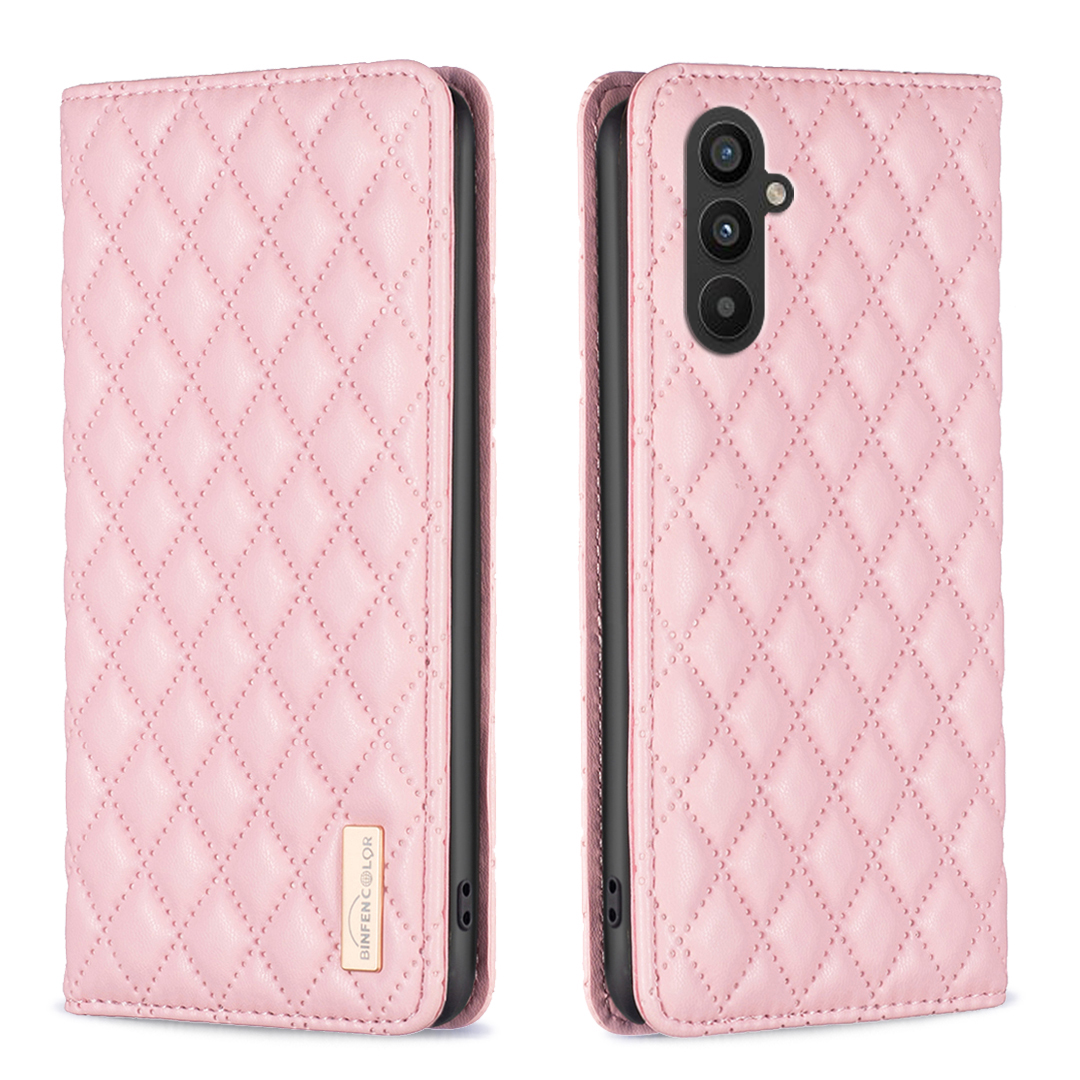 

Binfen Color BF Style-16 Für Samsung Galaxy A24 4G PU Leder Imprinzipiertes Rhombus-kartenhalter-telefonabdeckung - Rosa, Galaxy A24 4G