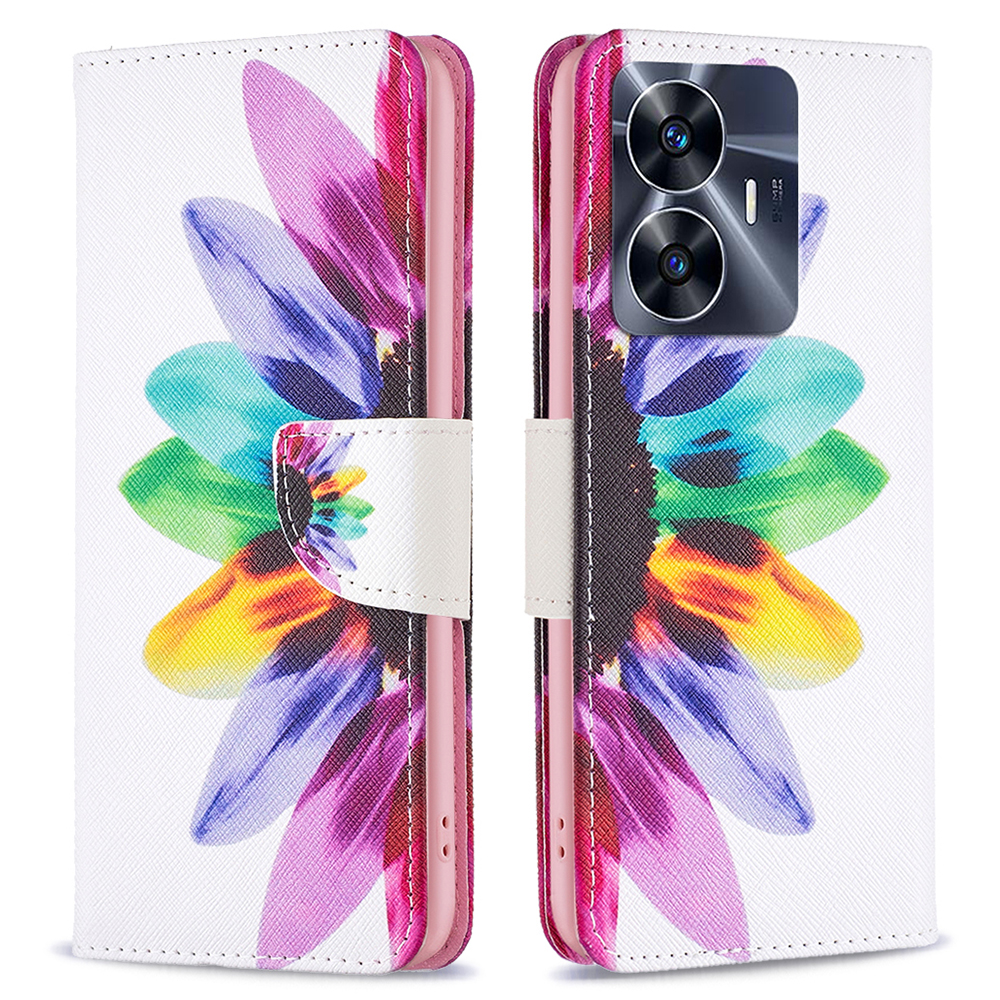 

Für Realme C55 Muster Druckphase Hülle Vollschutz PU Leder Brieftaschenschale Mit Ständer - Sonnenblume, Realme C55