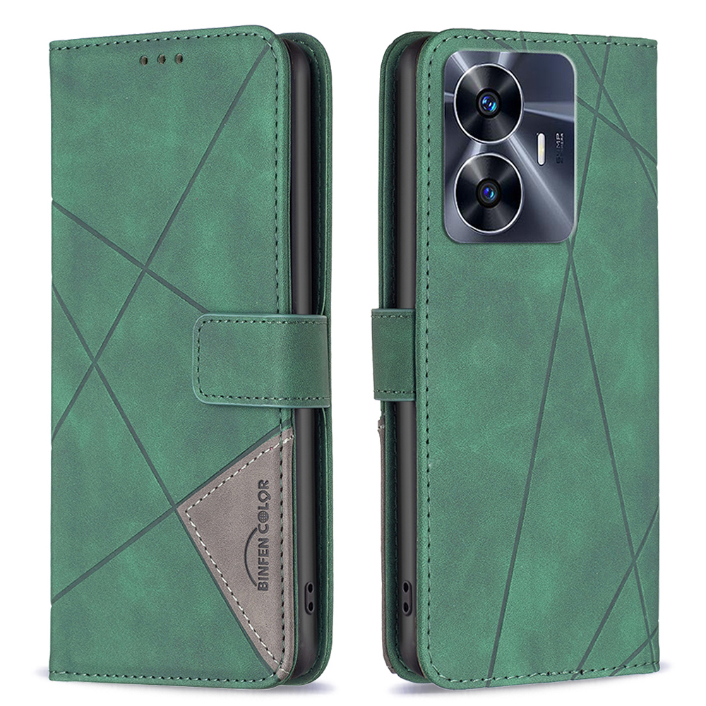 

Binfen Farbe BF05 Für Realme C55 Geometrische Geprägte PU -leder + TPU -hülle Ballet Telefonabdeckung - Grün, Realme C55