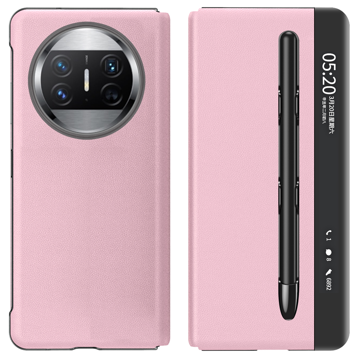 

Standabdeckung Für Huawei Mate X3 5G Ansichtfenster Litchi Textur PU Ledertasche (mit Stiftschlitz) - Rosa, Huawei Mate X3 5G