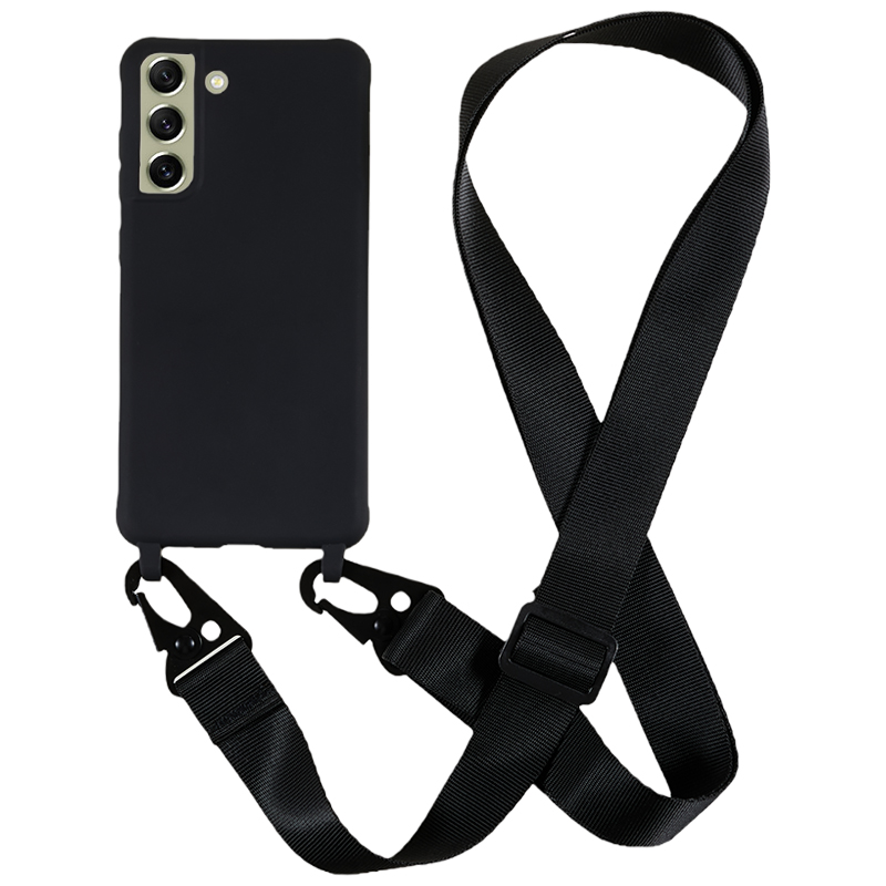 

Für Samsung Galaxy S21 fe 5G Soft TPU Matte Telefon Hülle Anti-drop-abdeckung Mit Breiter Lanyard - Schwarz, Galaxy S21 FE 5G