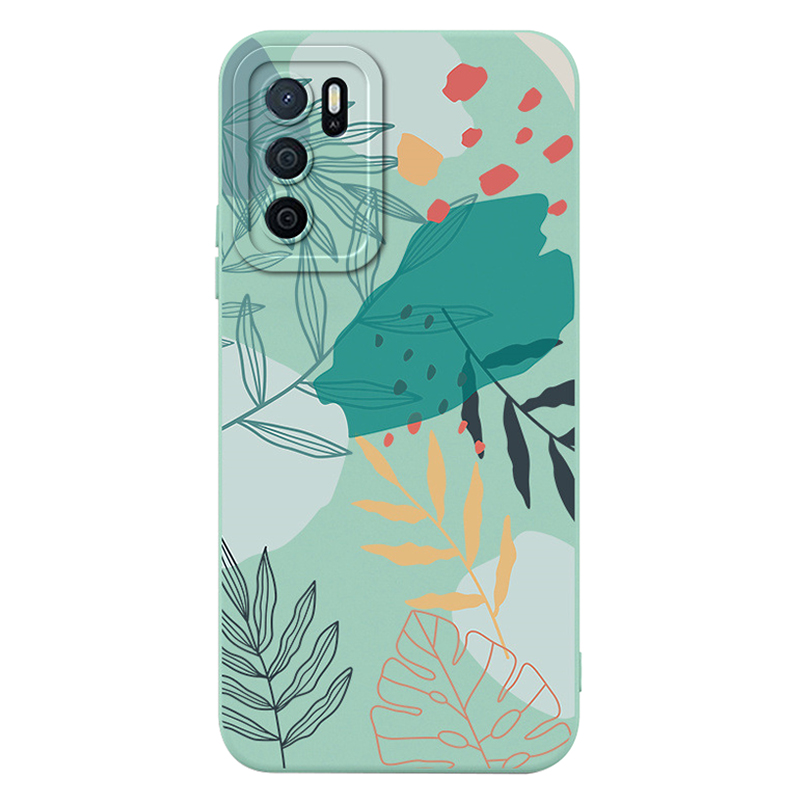 

Rzants Für Oppo A16 / A16s / A54s TPU Phone Case Grüne Blätter Musterdruckdesign Nicht-schlupfabdeckung - Himmelblau, Oppo A16
