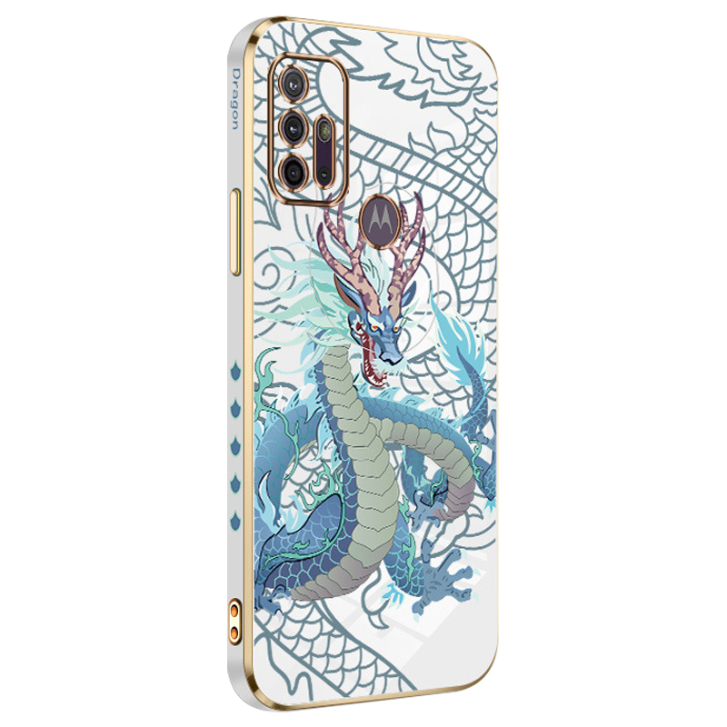 

Rzants Für Motorola Moto G30 TPU Back Case Chinesische Drachenmuster Elektropliertes Telefonabdeckung - Weiss, Motorola Moto G30