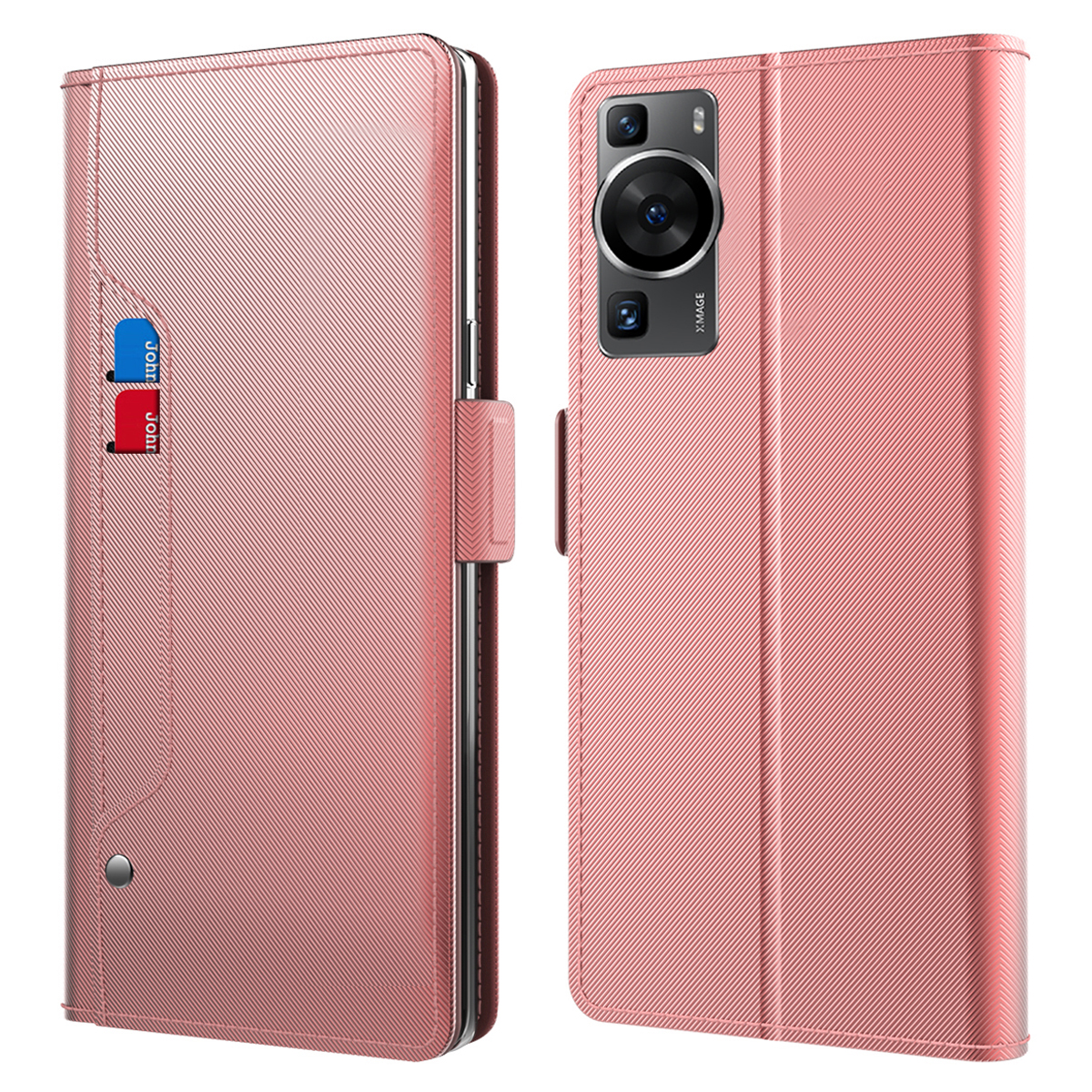 

Für Huawei P60 / P60 Pro Telefon Hülle Mit Mirror Card Holder PU Lederständer Telefonabdeckung - Roségold, Huawei P60