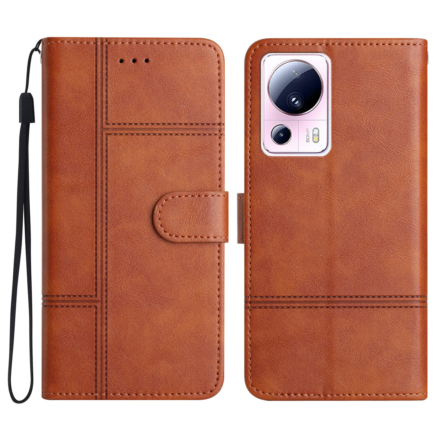 

Für Xiaomi 13 Lite / Civi 2 5G PU Leder Telefon Brieftasche Hülle Leitung Geprägter Kuhpferdselstextur -cover Abdeckung - Braun, Xiaomi 13 Lite