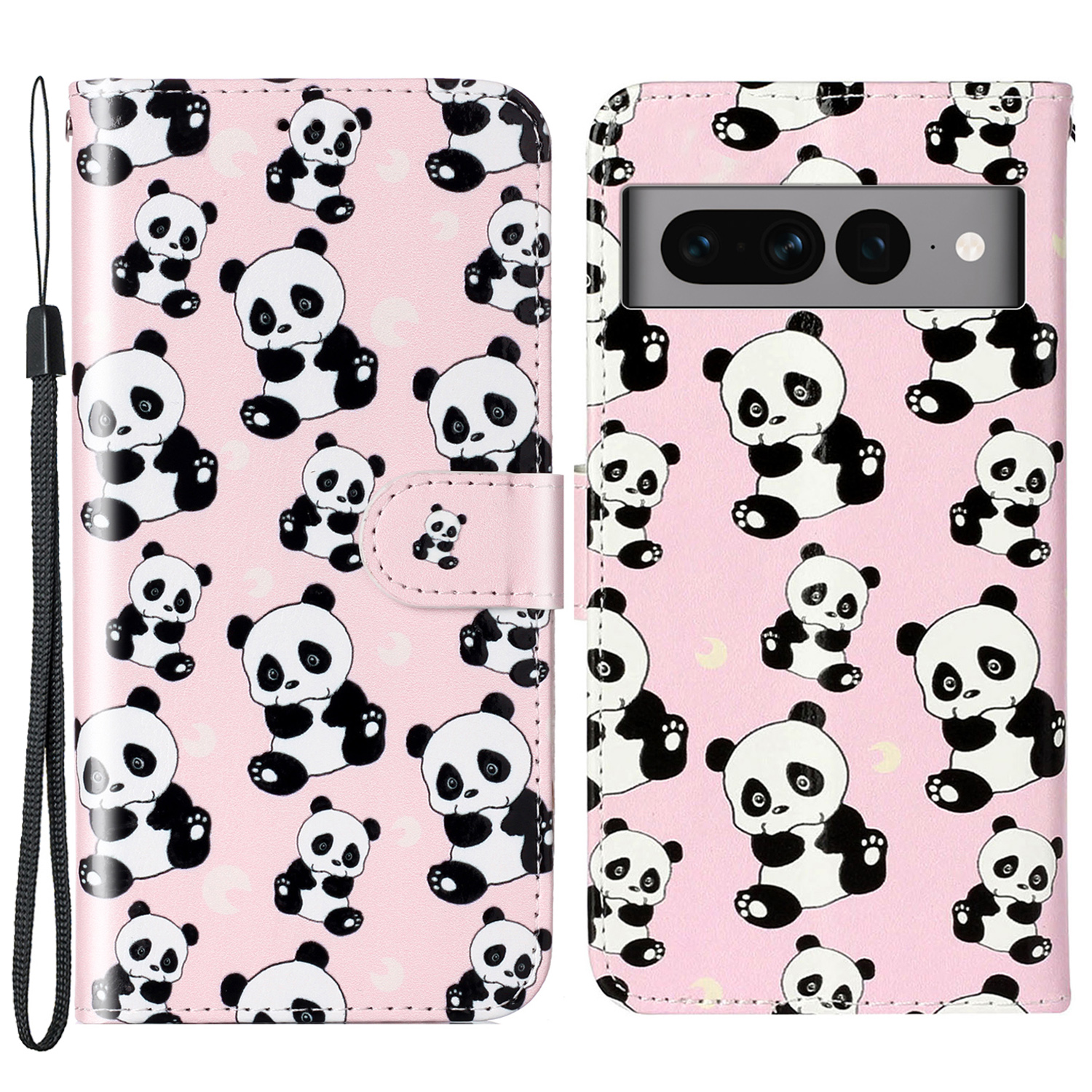 

Für Google Pixel 7 Pro 5G Muster Druckleder-brieftaschenabdeckung Flip Ständer Drop-proof-telefonhülle - Panda, Google Pixel 7 Pro 5G