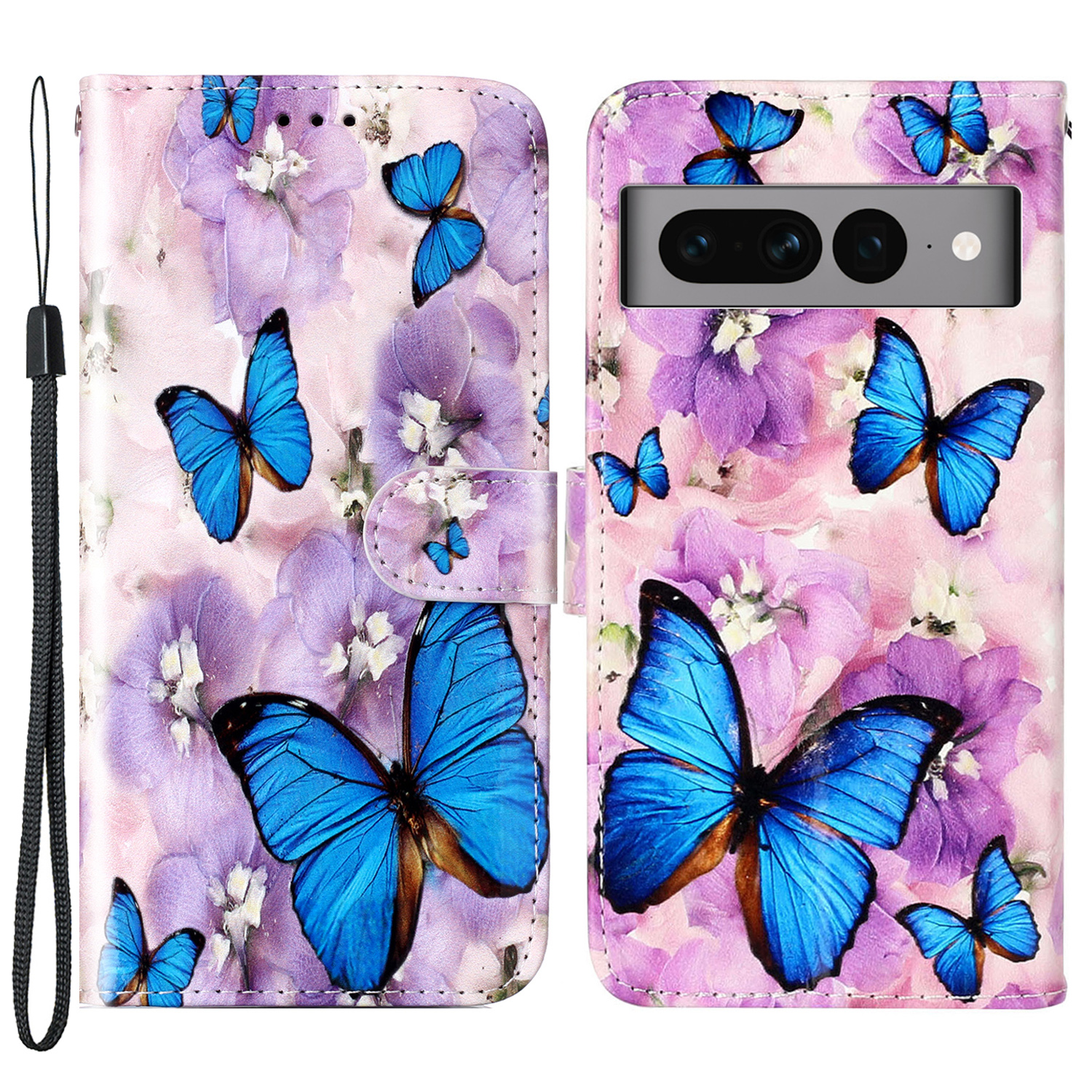 

Für Google Pixel 7 Pro 5G Muster Druckleder-brieftaschenabdeckung Flip Ständer Drop-proof-telefonhülle - Lila Blumen Schmetterling, Google Pixel 7 Pro 5G