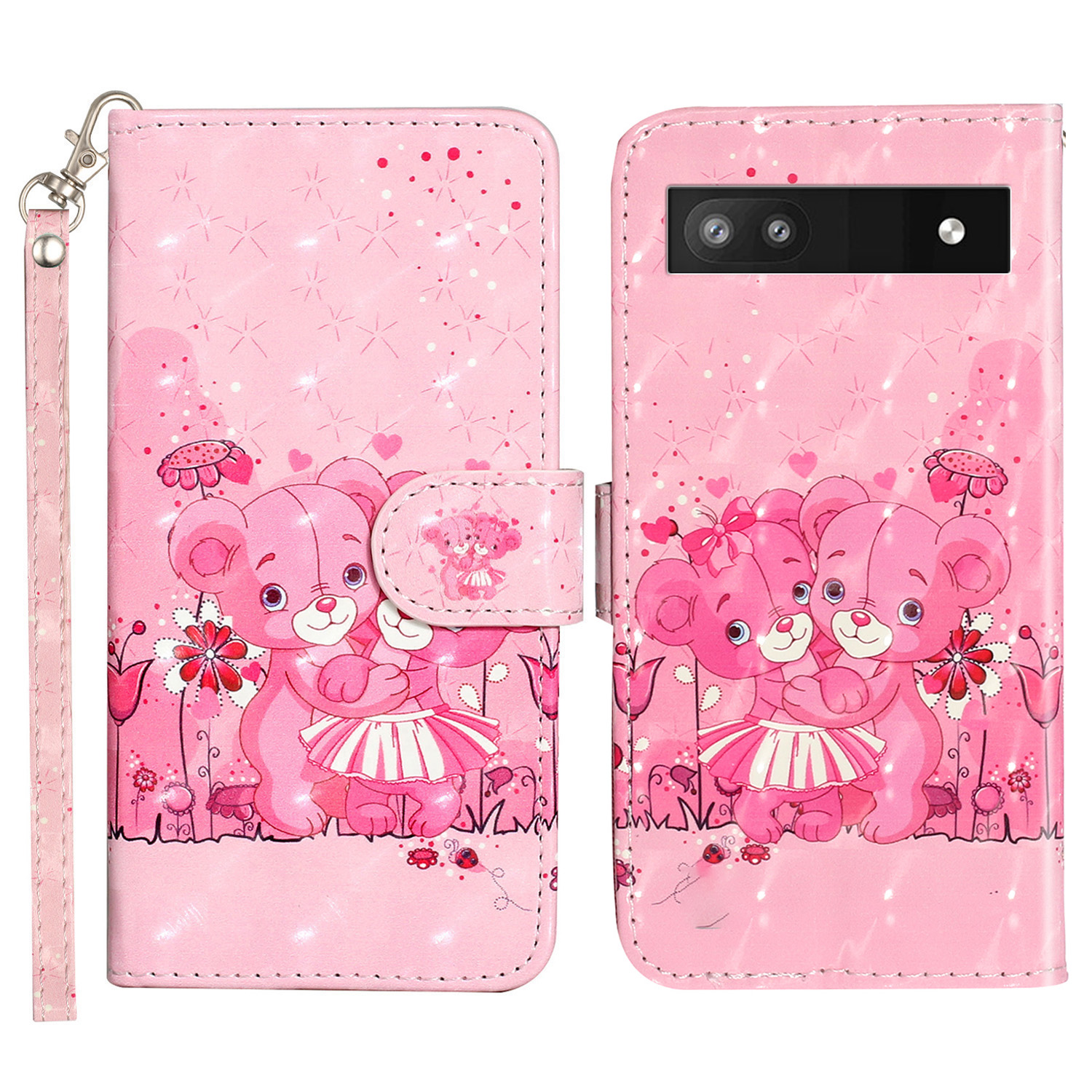 

Für Google Pixel 7a PU Leder 3D -muster Druckphase Hülle Wallet Wallet Flip Cover Mit Riemen - Bären, Google Pixel 7a