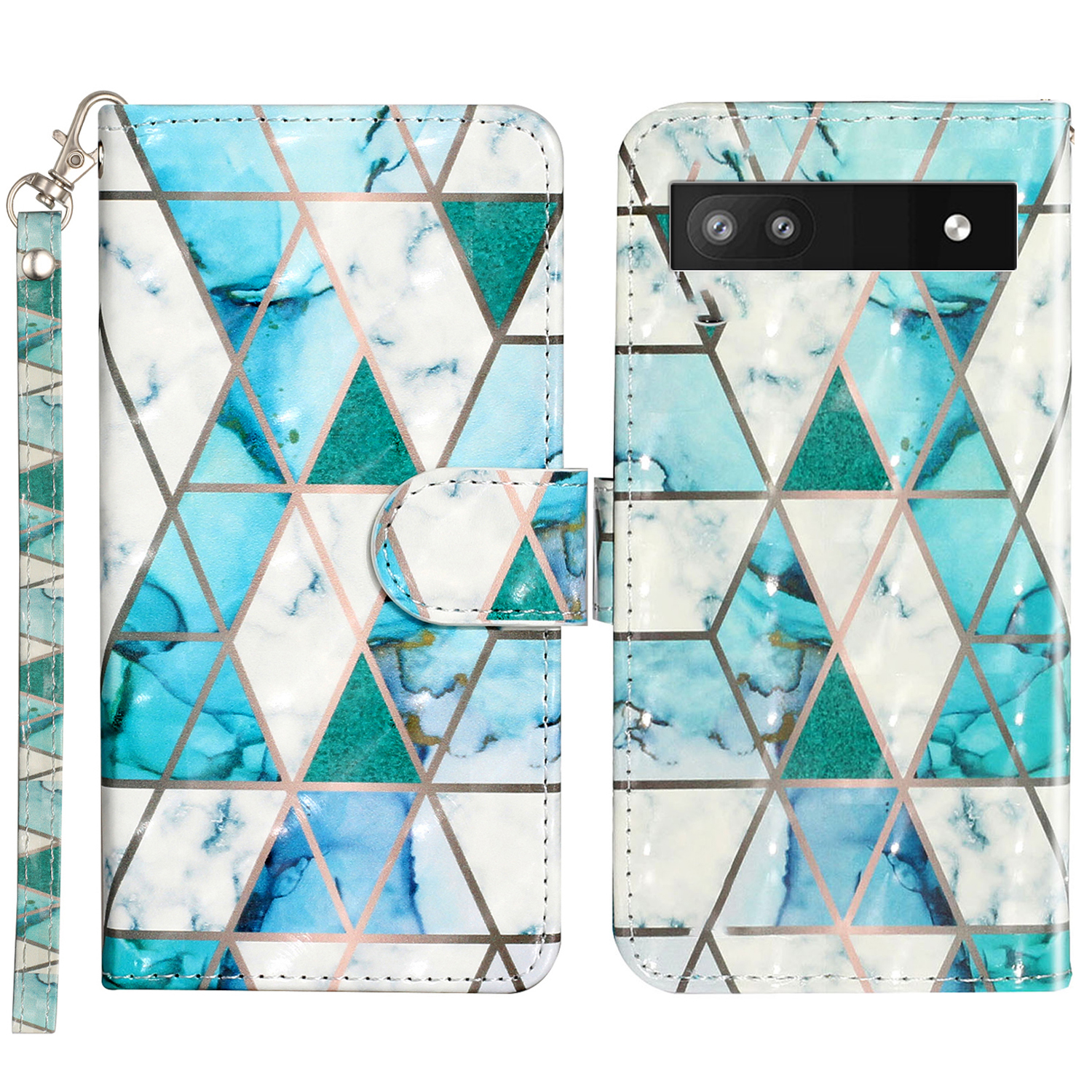 

Für Google Pixel 7a PU Leder 3D -muster Druckphase Hülle Wallet Wallet Flip Cover Mit Riemen - Grüner Marmor, Google Pixel 7a