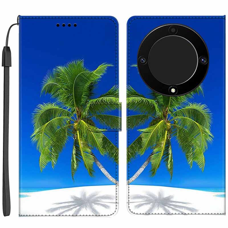 

Für Ehren X9a 5G PU Leder -telefon -hülle -muster Druckklappständer Brieftaschenabdeckung Mit Riemen - Kokosnussbaum, Honor X9a 5G