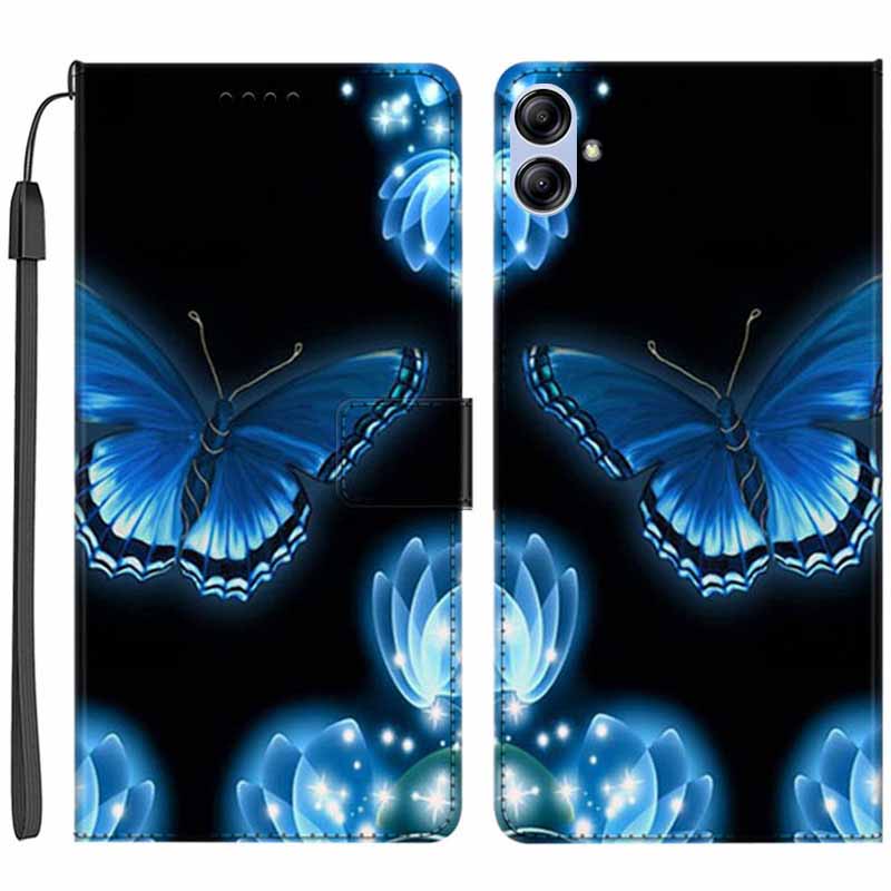 

Für Samsung Galaxy A04e 4G PU -ledermuster -druckphase Hülle Wallet Stand Flip Cover Mit Riemen - Strahlender Schmetterling, Galaxy A04e 4G