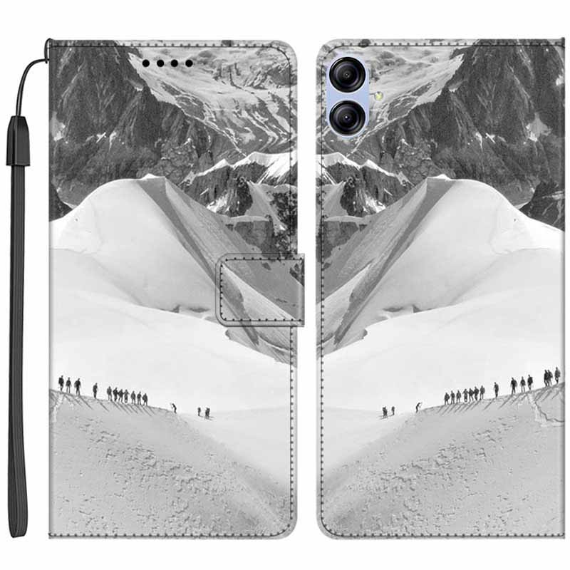 

Für Samsung Galaxy A04e 4G PU -ledermuster -druckphase Hülle Wallet Stand Flip Cover Mit Riemen - Snow Mountain Trip, Galaxy A04e 4G
