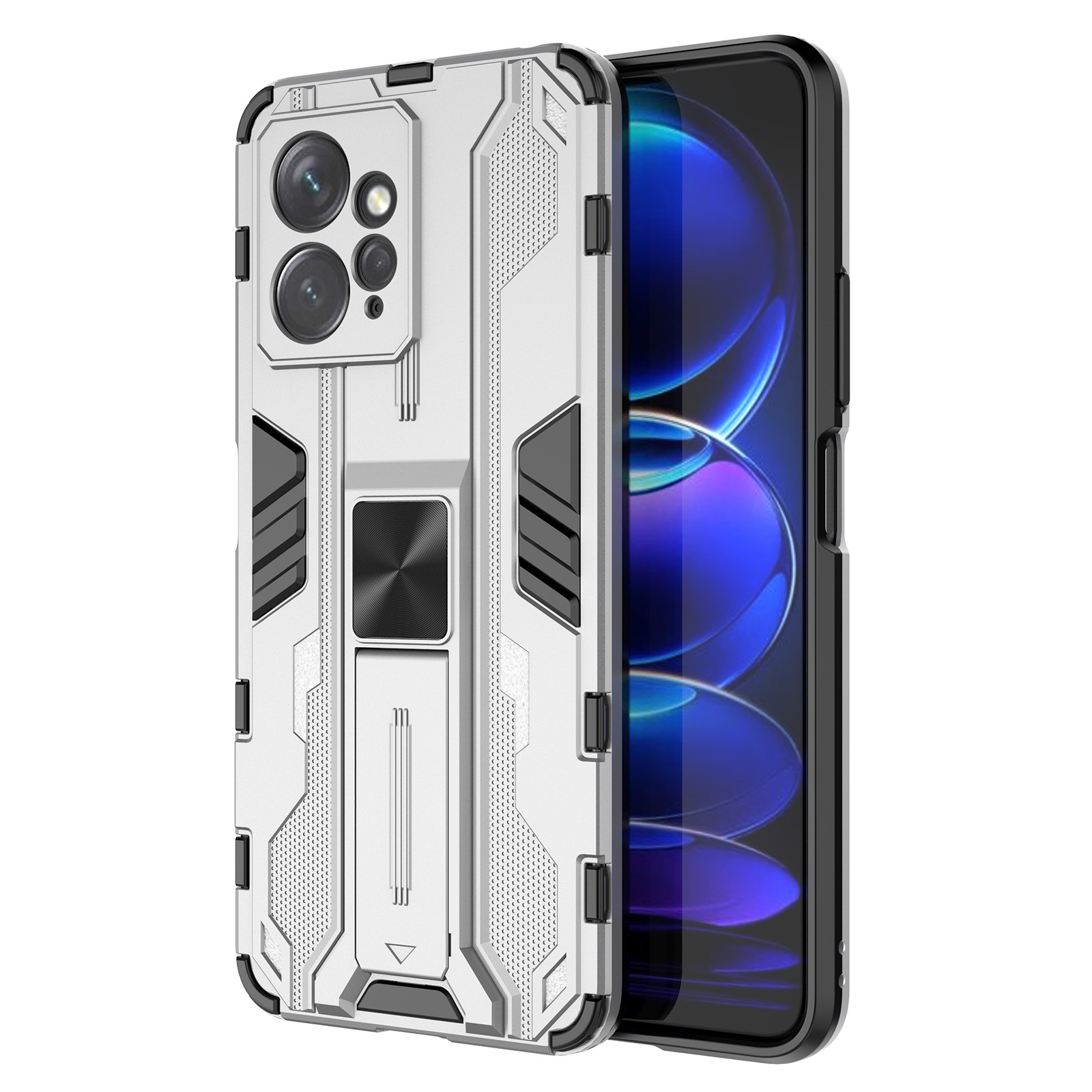 

Für Xiaomi Redmi Note 12 4G Kickstand -telefonhülle Hartes PC Soft TPU -mobiltelefonabdeckung - Silber, Xiaomi Redmi Note 12 4G