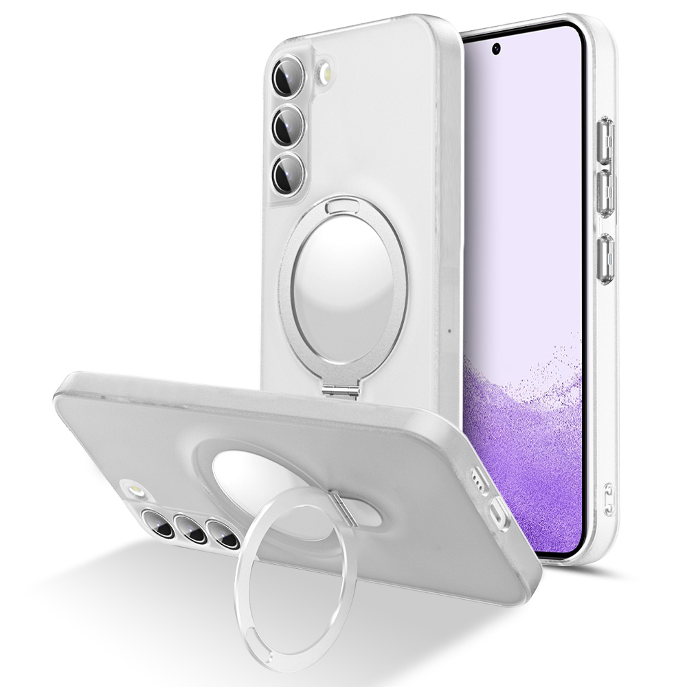 

Für Samsung Galaxy S22 5G Magnetic Phone Kickstand Hülle Glasslinsen Protektor PC+TPU Matte Telefonabdeckung - Transparent, Galaxy S22 5G