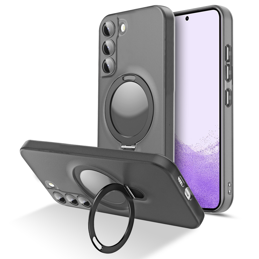 

Für Samsung Galaxy S22 5G Magnetic Phone Kickstand Hülle Glasslinsen Protektor PC+TPU Matte Telefonabdeckung - Schwarz, Galaxy S22 5G