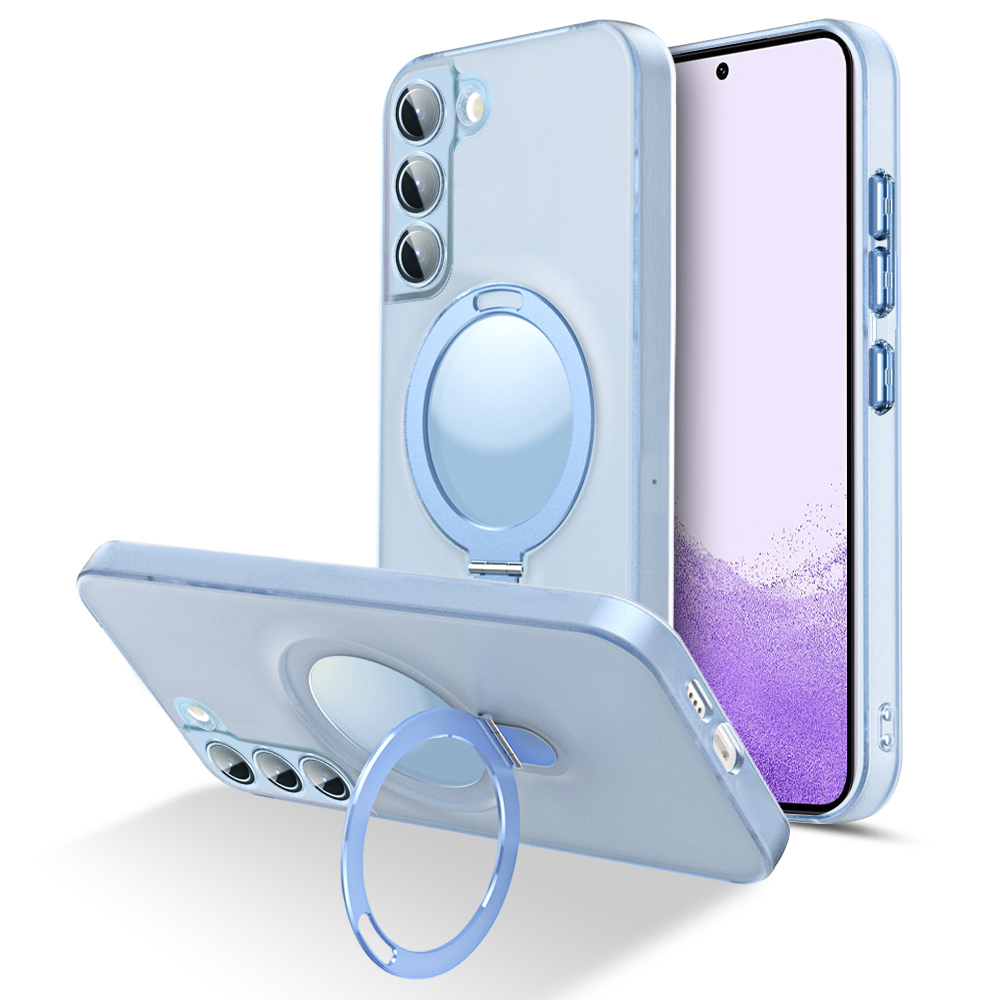 

Für Samsung Galaxy S23 Kickstand Magnetic Phone Case PC+TPU Glasslinse Protector Matte Telefonabdeckung - Blau, Galaxy S23