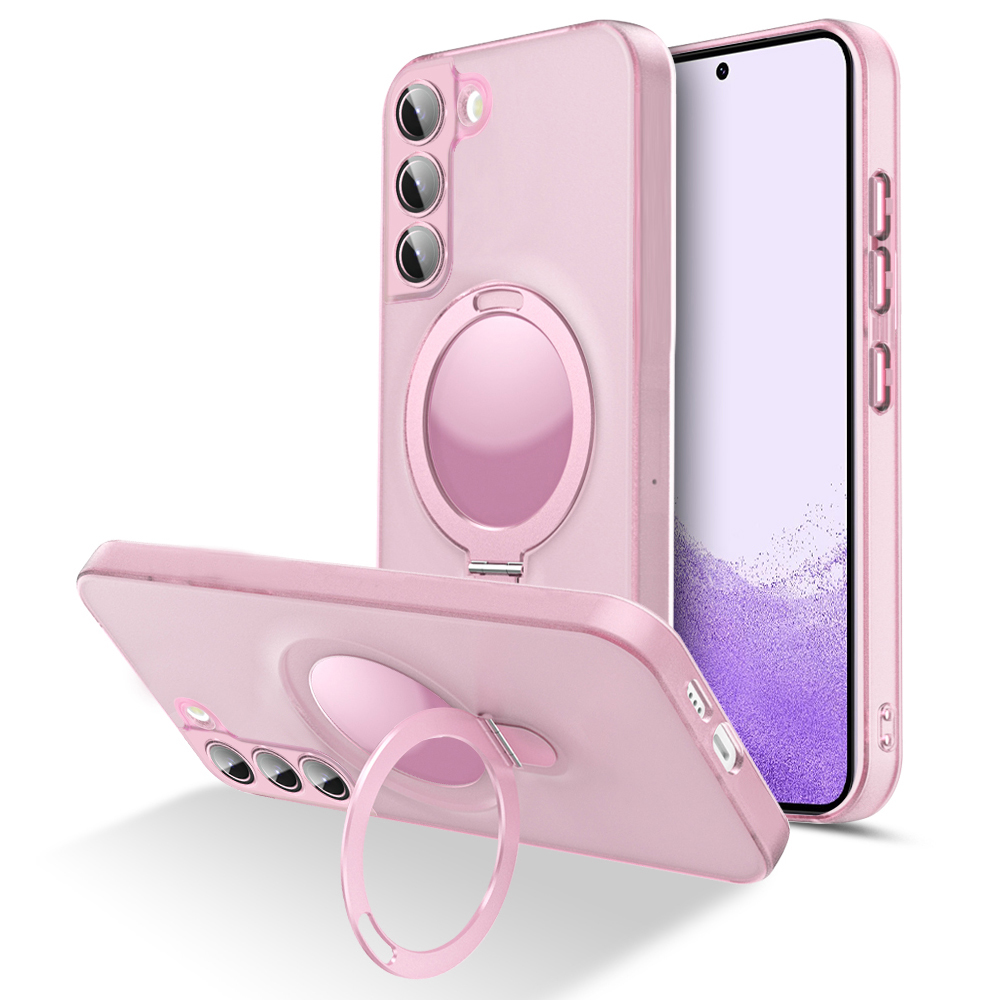 

Für Samsung Galaxy S23 Kickstand Magnetic Phone Case PC+TPU Glasslinse Protector Matte Telefonabdeckung - Rosa, Galaxy S23