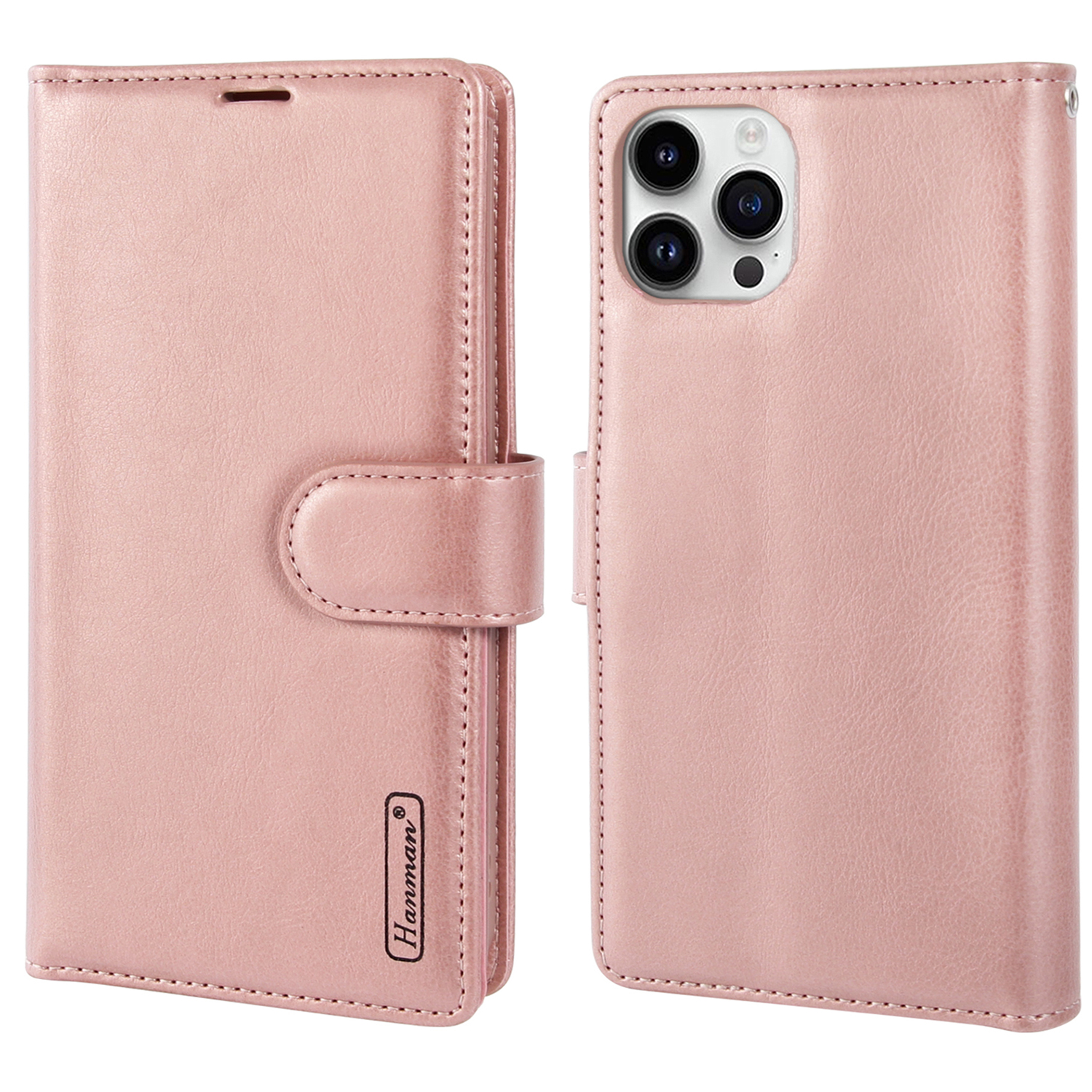 

Hanman Mila -serie Für Iphone 14 Pro Max PU Lederstand Cover Magnetic Clasp Phone Wallet Hülle - Roségold, iPhone 14 Pro Max