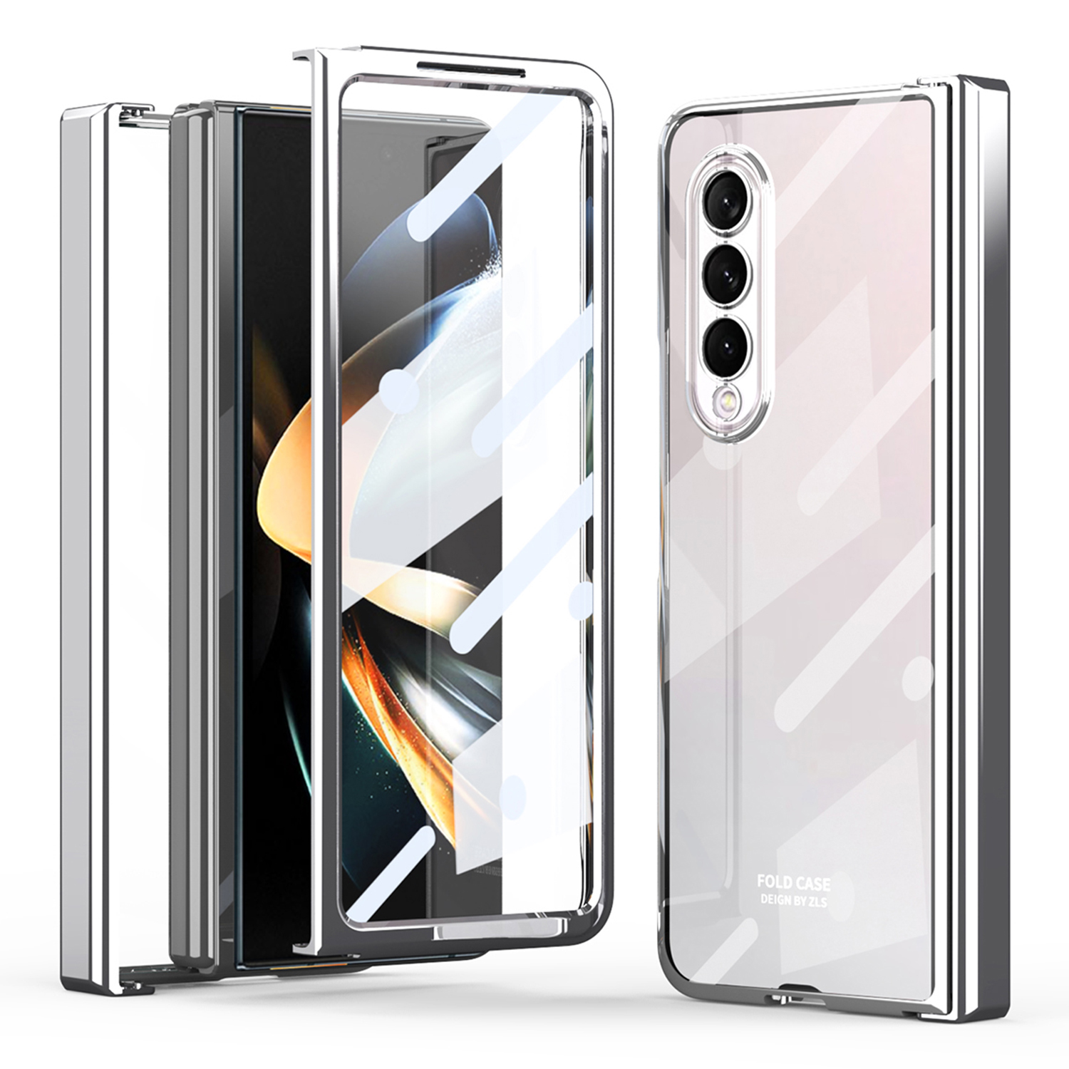 

Für Samsung Galaxy Z Fold4 5G Elektroplatten Hoher Transparenzfaltungshülle Mit Temperamentvollem Glasfilm - Silber, Galaxy Z Fold4 5G