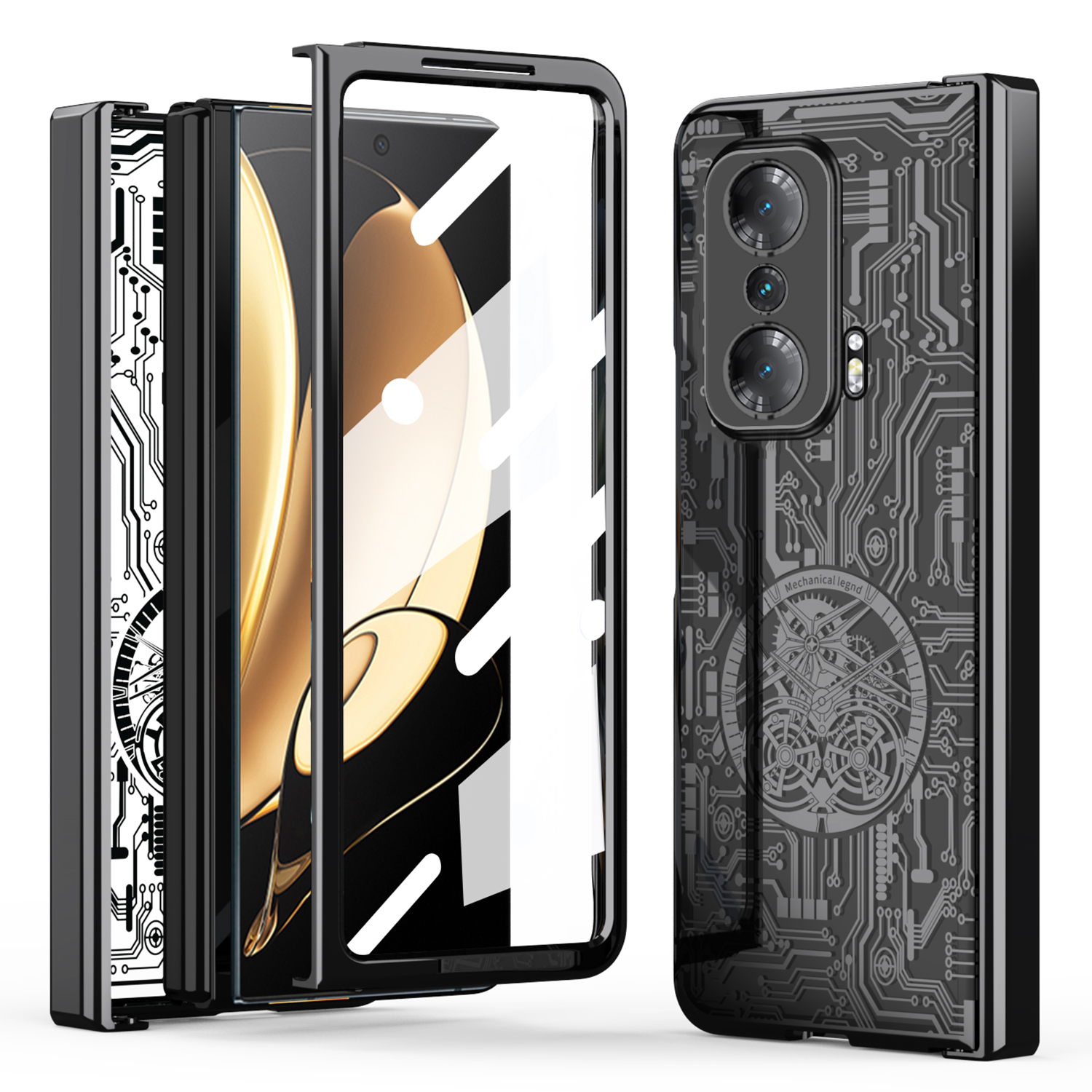 

Für Die Ehrenmagie V Mechanical Legend Series Elektroplatte PC -telefonhülle Scharnierschutz Rückzugsabdeckung Mit Temperamentvollem Glasfilm - Schwarz, Honor Magic V