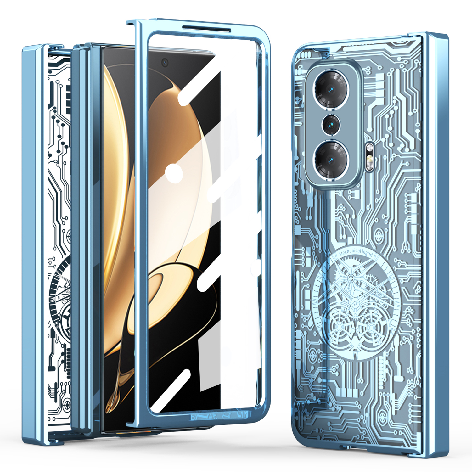 

Für Die Ehrenmagie V Mechanical Legend Series Elektroplatte PC -telefonhülle Scharnierschutz Rückzugsabdeckung Mit Temperamentvollem Glasfilm - Blau, Honor Magic V