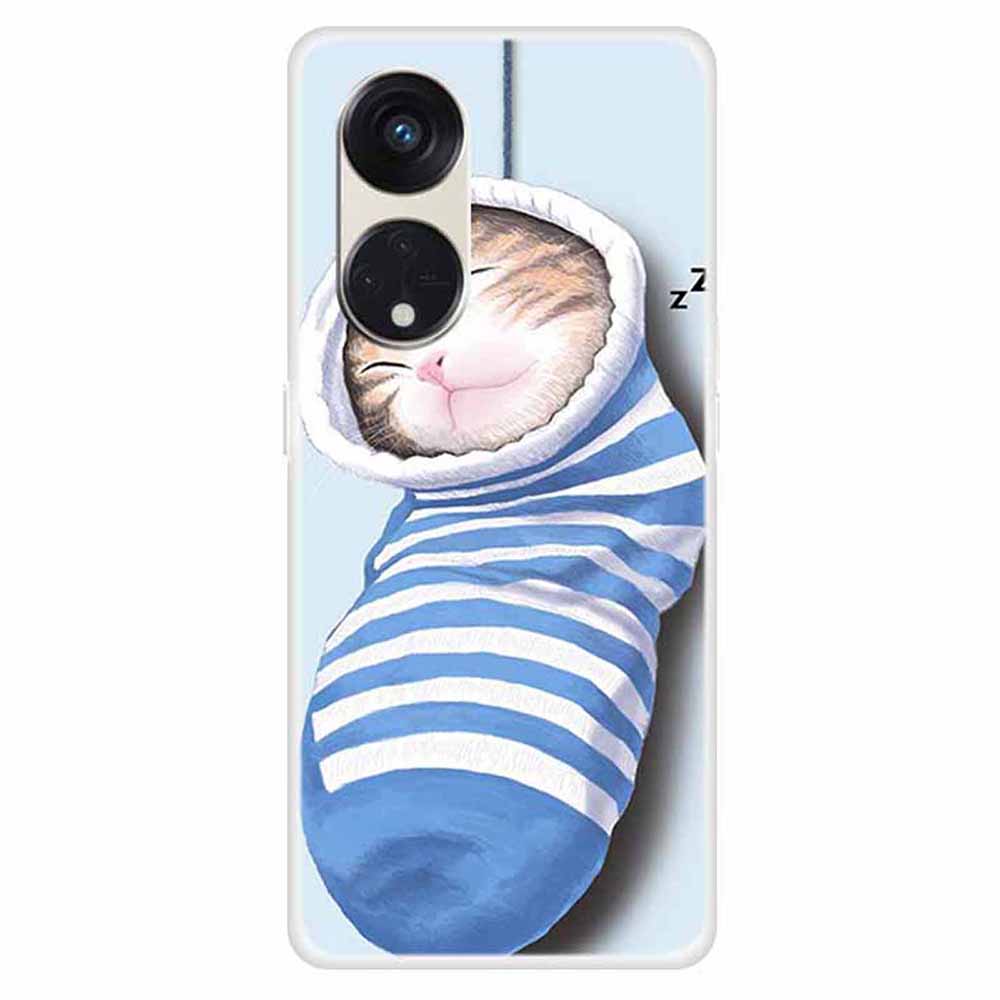 

Für Oppo Reno8 T 5g / A1 Pro 5G Telefon Tpu-fall Muster Druck Drop-sof-proof-mobiltelefonabdeckung - Socken Und Katze, Oppo Reno8 T 5G