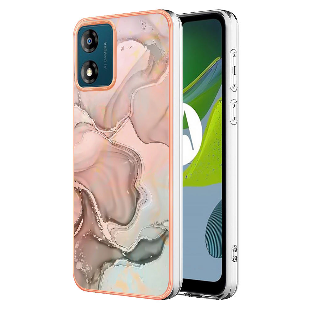 

Tpu-telefonkoffer Für Motorola Moto E13 4g, YB IMD Series-16-style E Marmormuster 2,0 mm Elektroplatten Imd-telefonabdeckung - Rosa, Motorola Moto E13 4G